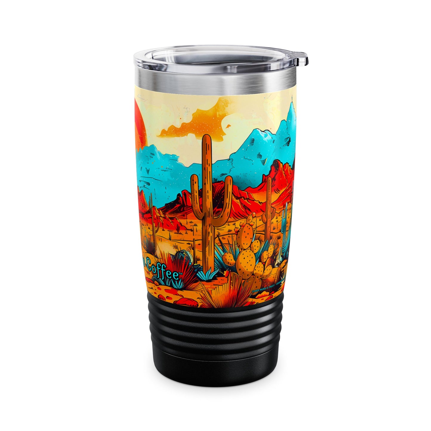 "Saguaro Sunset" 20oz Ringneck Tumbler, Desert Themed Design from Adobe Dregs Coffee
