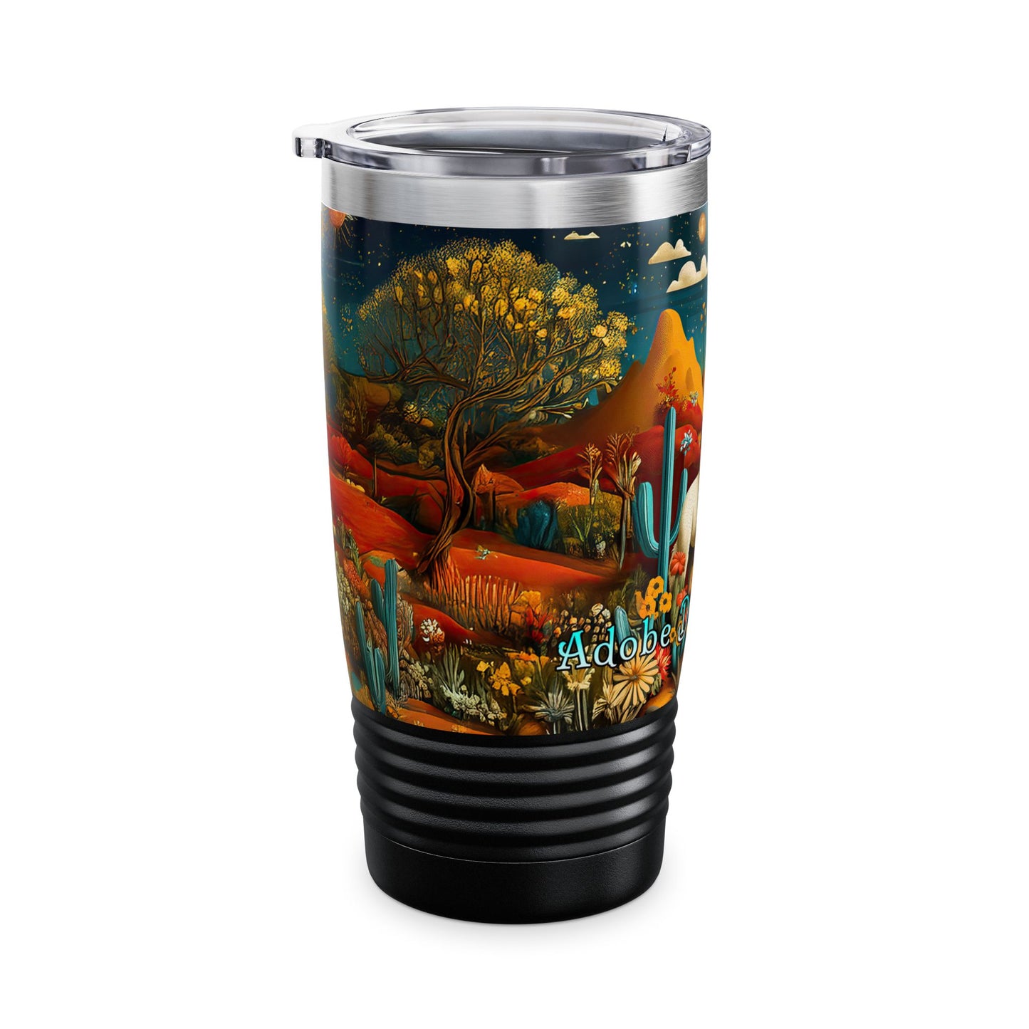 "Chiracahua Chaga" Ringneck Tumbler - 20oz - Adobe Dregs Coffee™ Colorful Desert Scene Travel Mug
