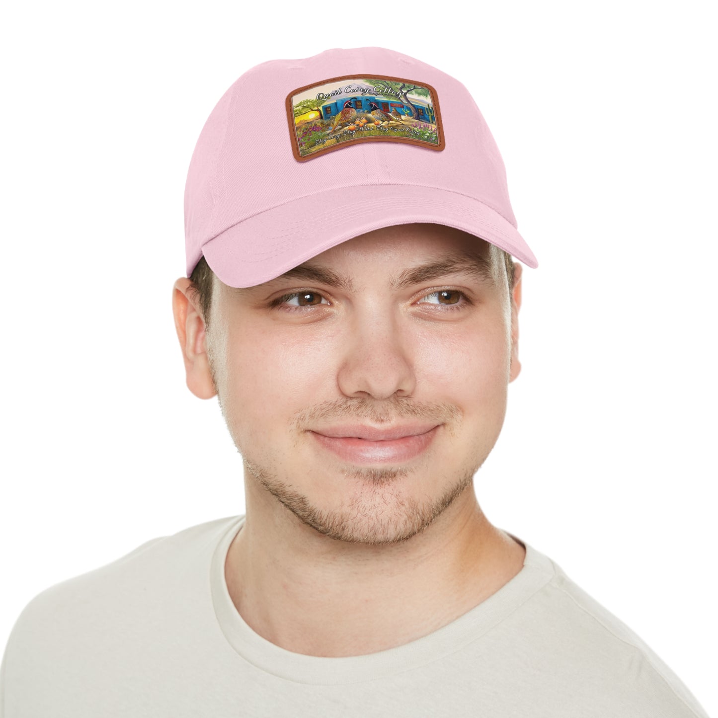 "Quail Covey Cottage" Stylish Dad Hat with Leather Patch, Casual Outdoor Wear, Unique Dad Accessory, Vintage-Inspired Cap,