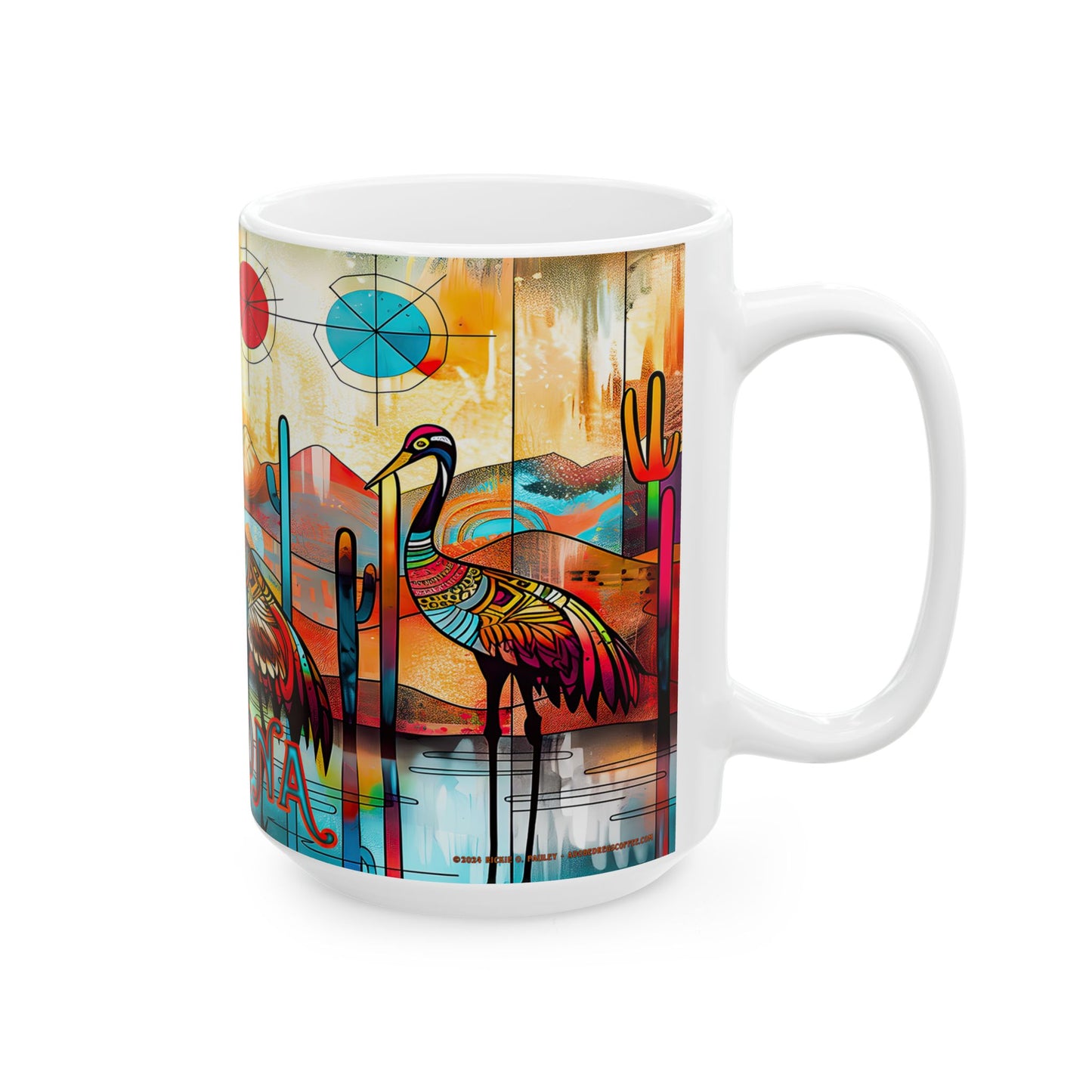 "Sandhill Craze" Colorful Arizona Sandhill Cranes 11oz and 15oz Ceramic Coffee/Tea Mug