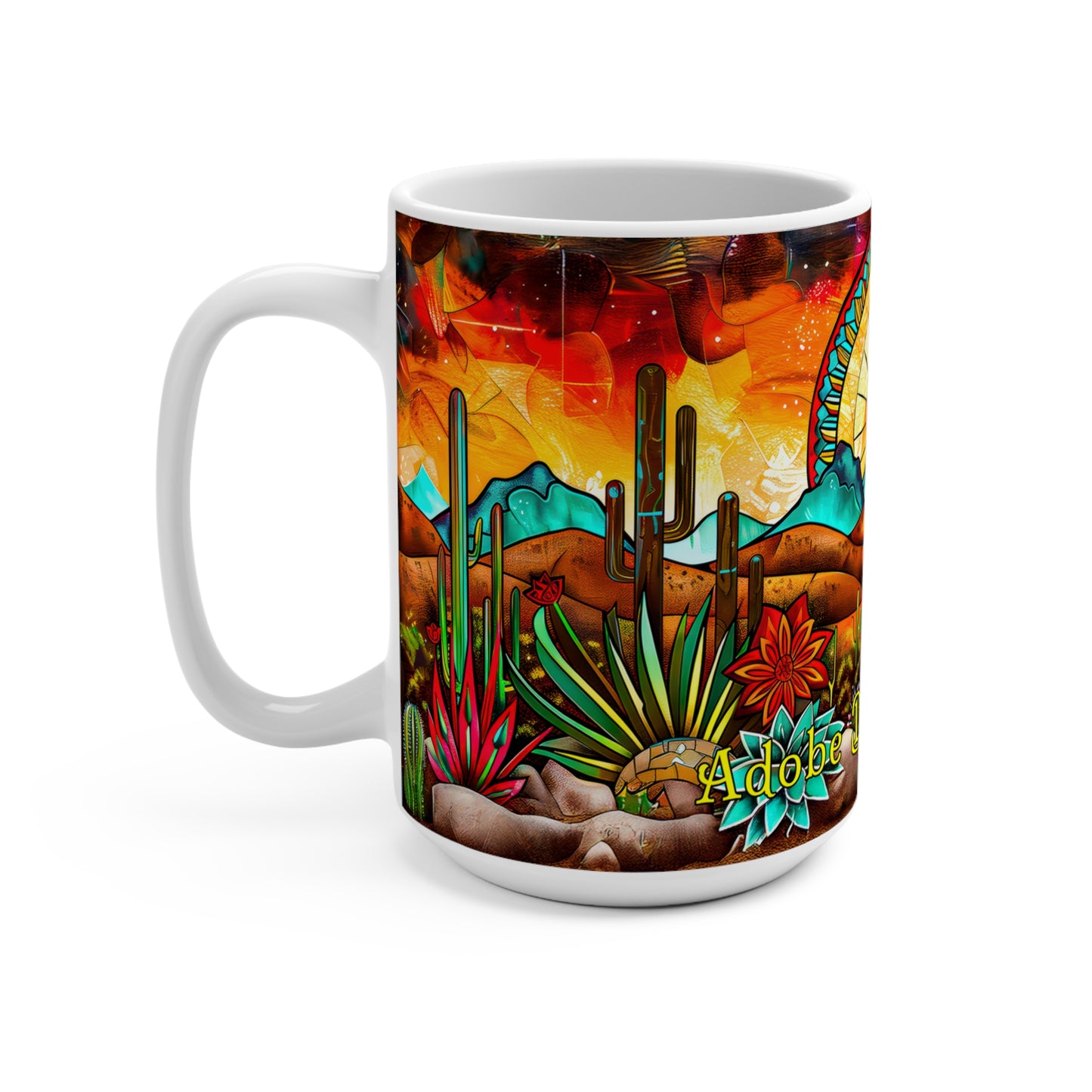 "Desert Skylight" Southwestern Sunrise Design 15oz Coffee Mug - Vibrant Cactus Art for Nature Lovers