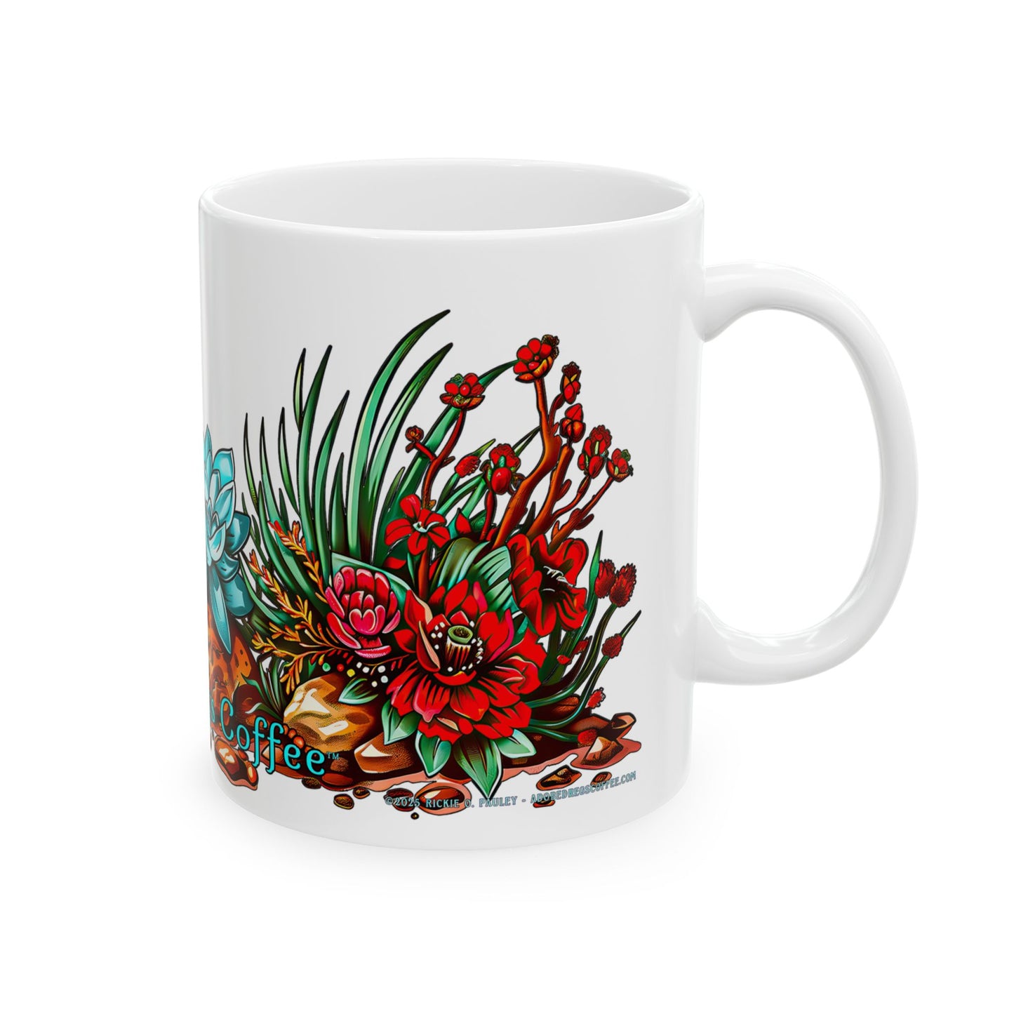 "Printz Ribbitz" - Ceramic Mug, Vibrant Frog and Cacti Mug - Available in both 11oz and 15oz Sizes, Cute Frog Gift Mug!