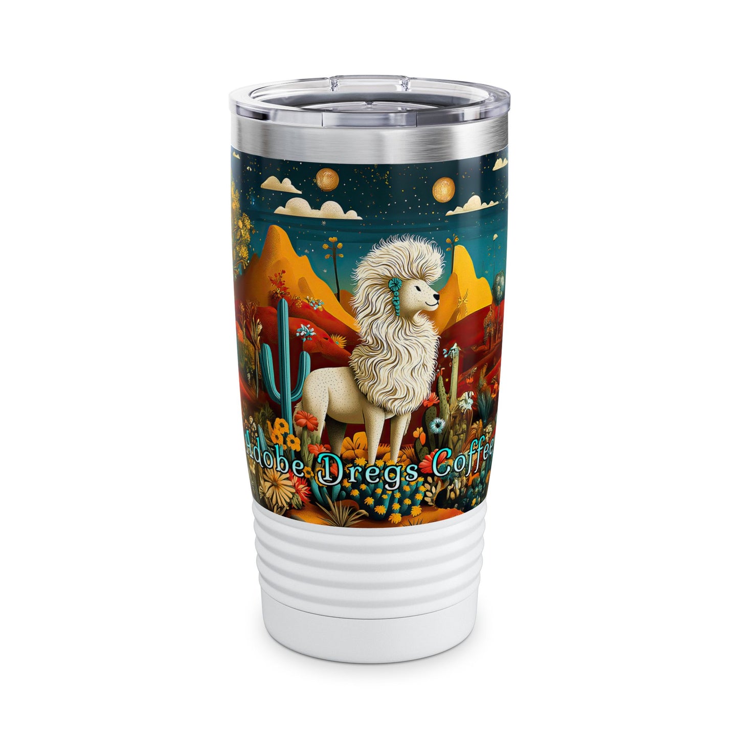 "Chiracahua Chaga" Ringneck Tumbler - 20oz - Adobe Dregs Coffee™ Colorful Desert Scene Travel Mug