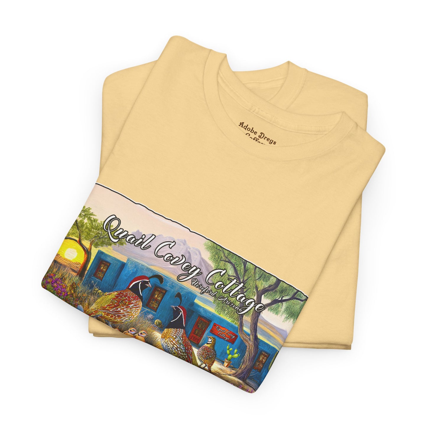 "Quail Covey Cottage" Nature-Inspired Unisex Heavy Cotton Tee, Casual Shirt, Graphic Tee, Eco-Friendly Fashion, Outdoor Adventure Wear