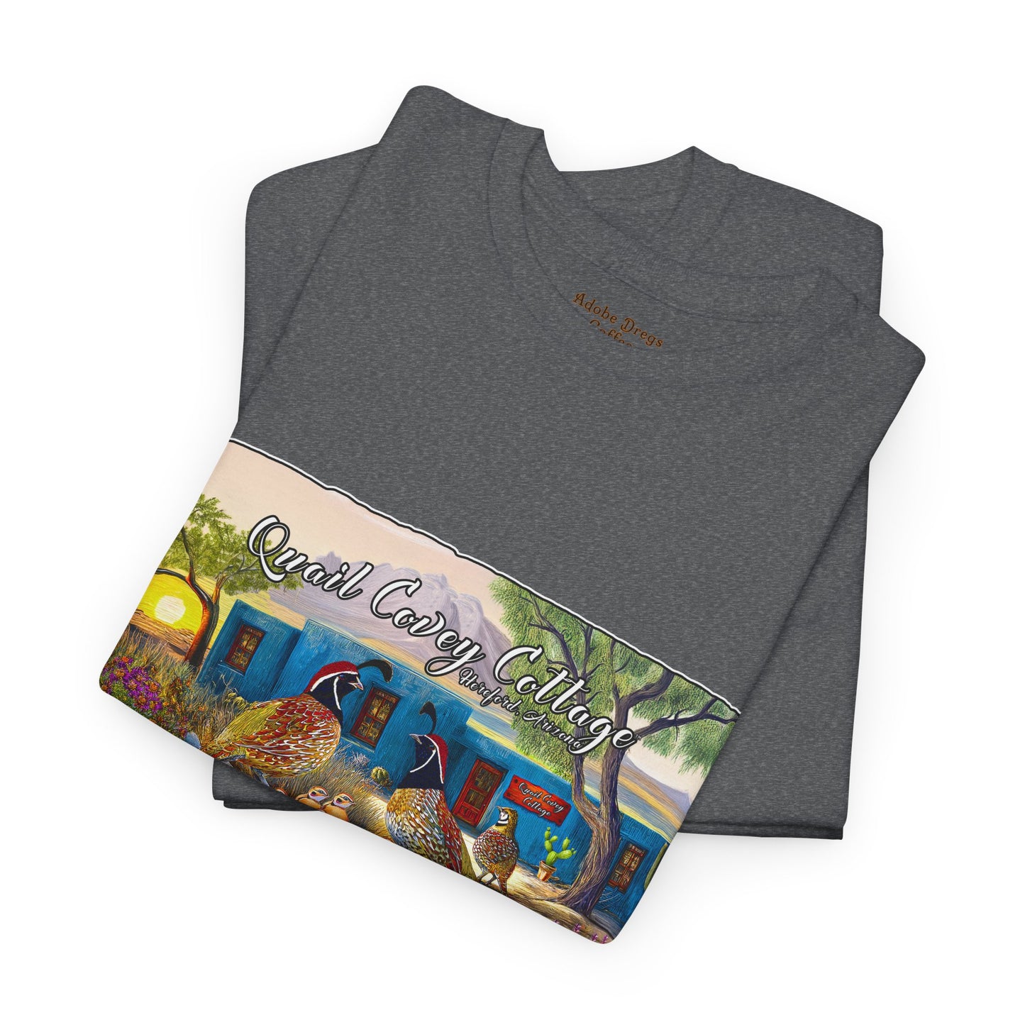 "Quail Covey Cottage" Nature-Inspired Unisex Heavy Cotton Tee, Casual Shirt, Graphic Tee, Eco-Friendly Fashion, Outdoor Adventure Wear