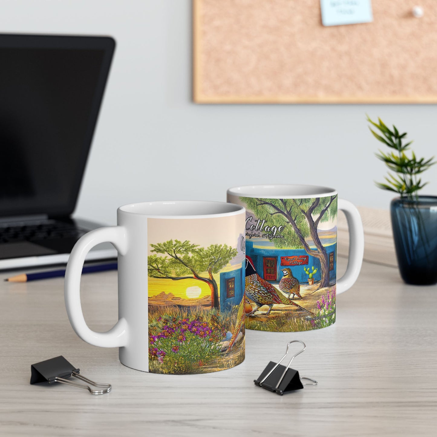 "Quail Covey Cottage" - Rustic Quail-Themed Ceramic Mug, Unique Coffee Cup, Nature Lover Gift, Desert Southwest Decor