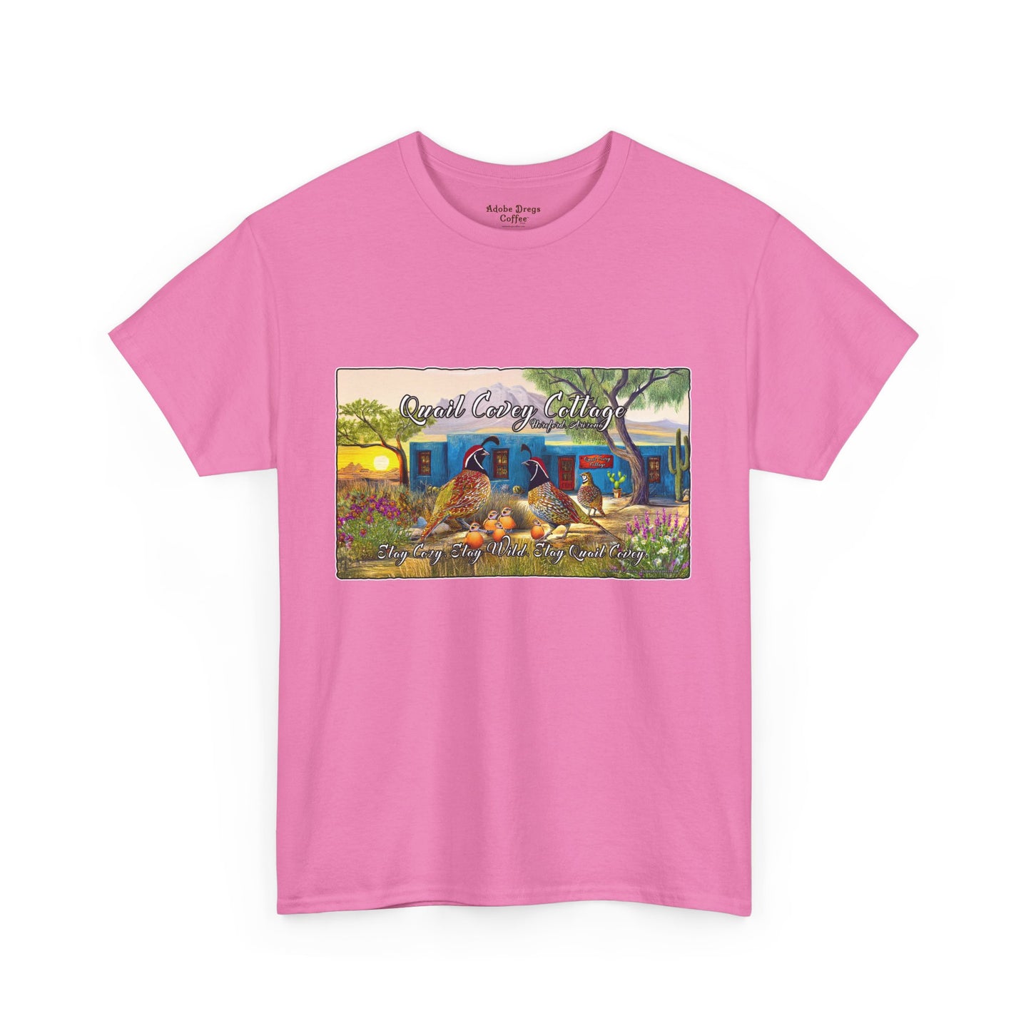 "Quail Covey Cottage" Nature-Inspired Unisex Heavy Cotton Tee, Casual Shirt, Graphic Tee, Eco-Friendly Fashion, Outdoor Adventure Wear