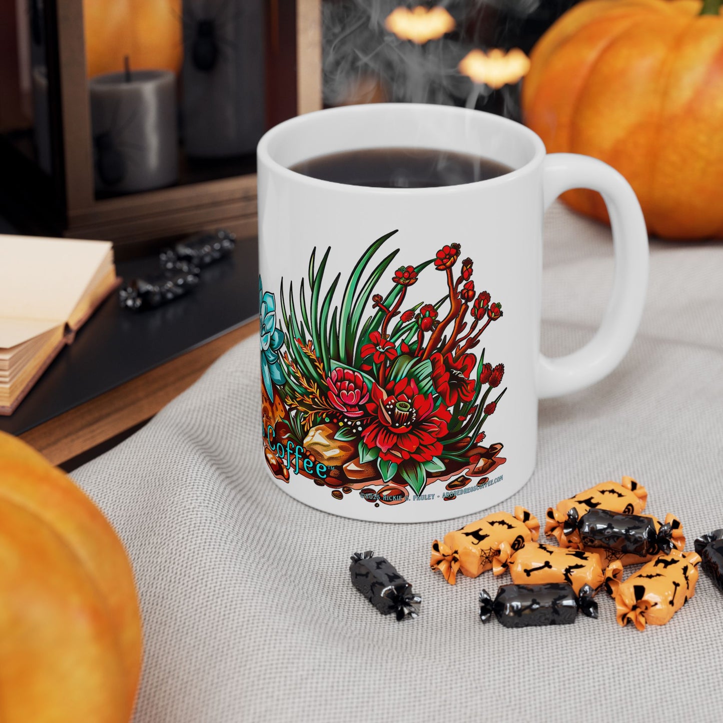 "Printz Ribbitz" - Ceramic Mug, Vibrant Frog and Cacti Mug - Available in both 11oz and 15oz Sizes, Cute Frog Gift Mug!