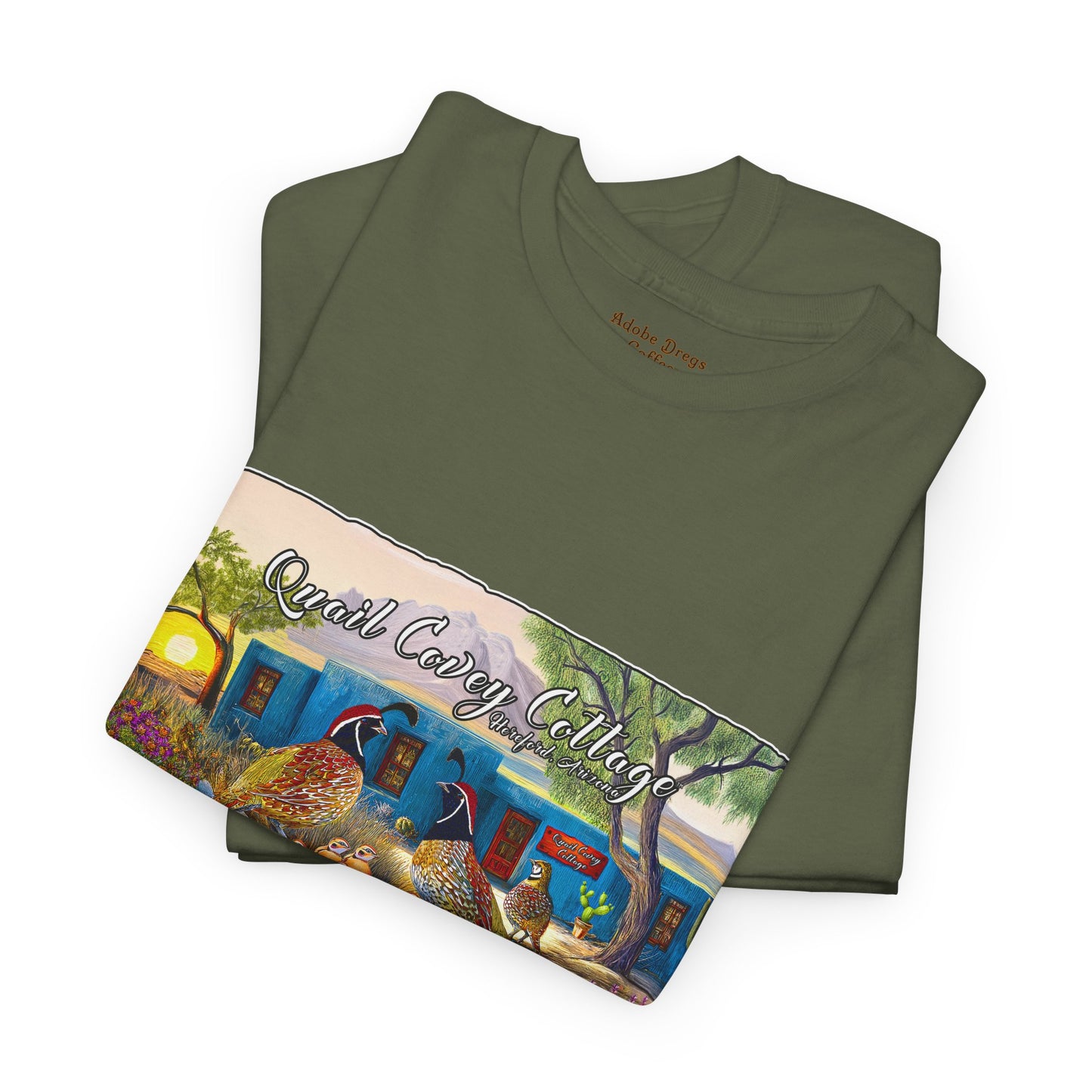 "Quail Covey Cottage" Nature-Inspired Unisex Heavy Cotton Tee, Casual Shirt, Graphic Tee, Eco-Friendly Fashion, Outdoor Adventure Wear