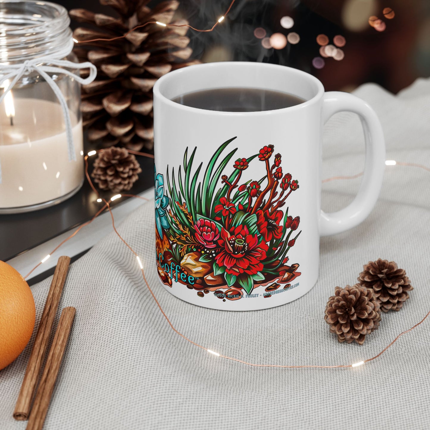"Printz Ribbitz" - Ceramic Mug, Vibrant Frog and Cacti Mug - Available in both 11oz and 15oz Sizes, Cute Frog Gift Mug!