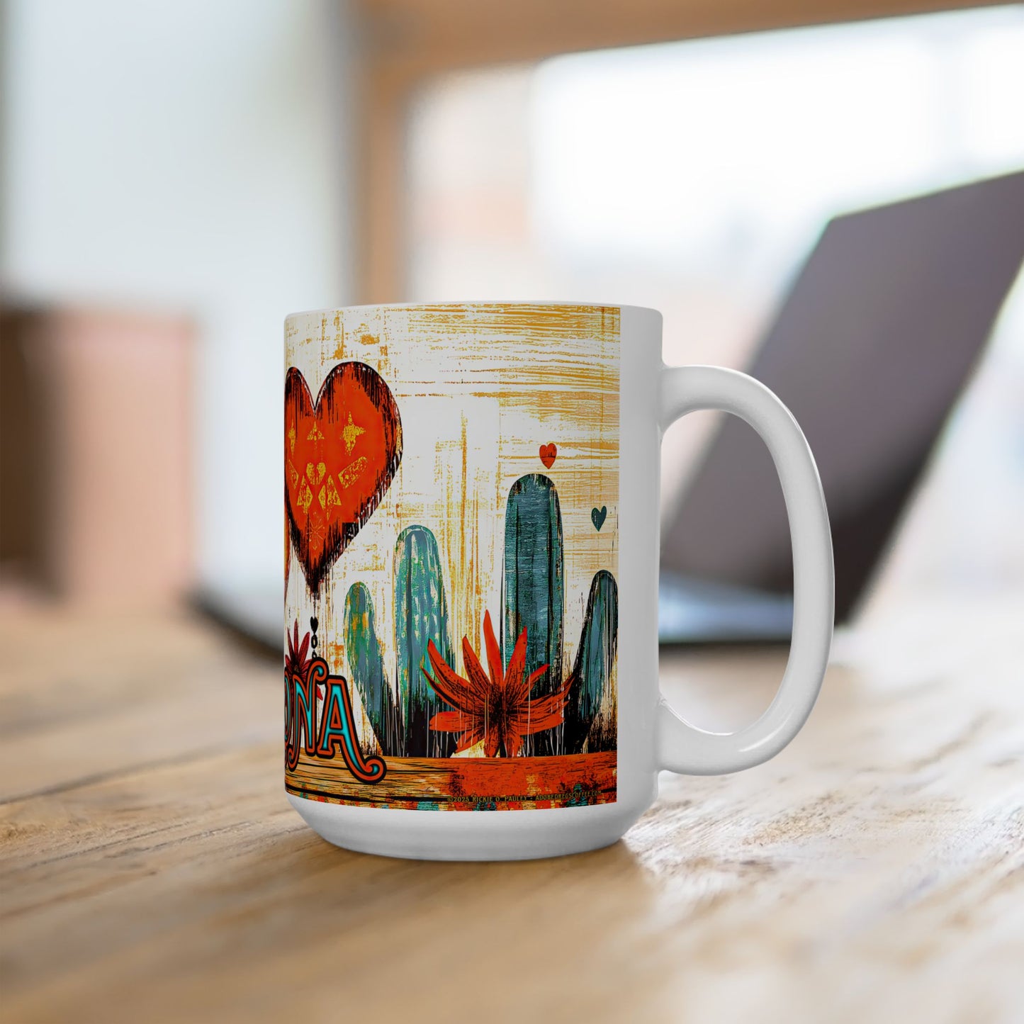 "My Heart's In Arizona" Colorful Ceramic Mug - Available in 11oz and 15oz Sizes - Original Artwork by Rickie O. Pauley