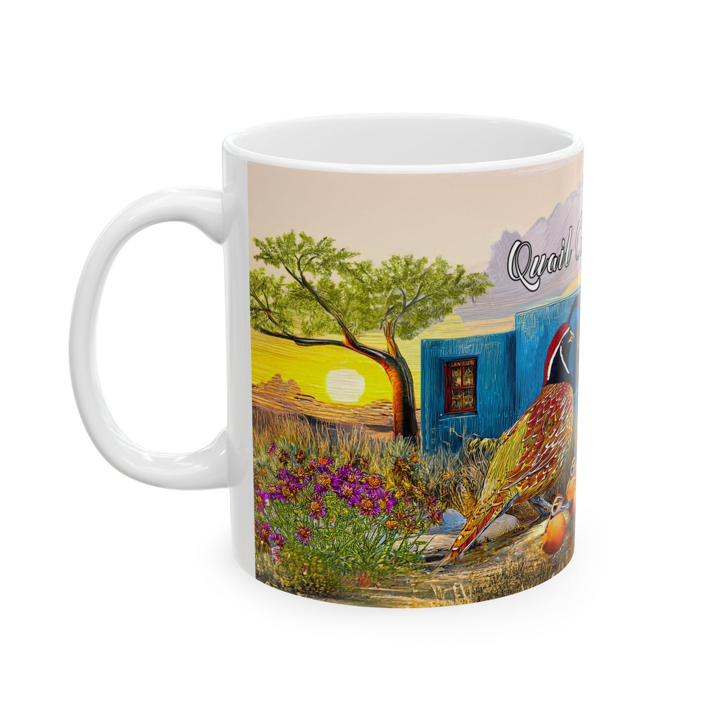 "Quail Covey Cottage" - Rustic Quail-Themed Ceramic Mug, Unique Coffee Cup, Nature Lover Gift, Desert Southwest Decor