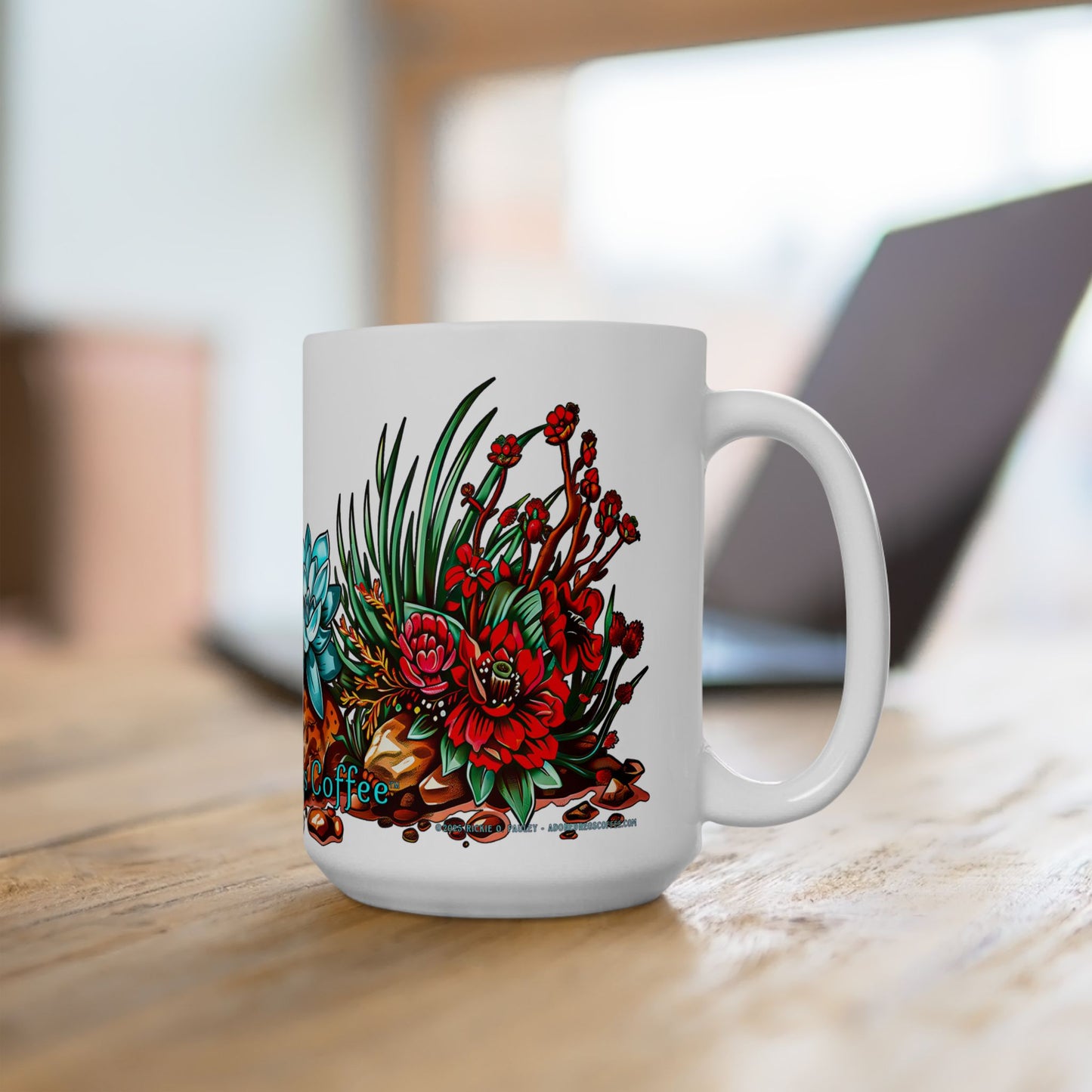 "Printz Ribbitz" - Ceramic Mug, Vibrant Frog and Cacti Mug - Available in both 11oz and 15oz Sizes, Cute Frog Gift Mug!