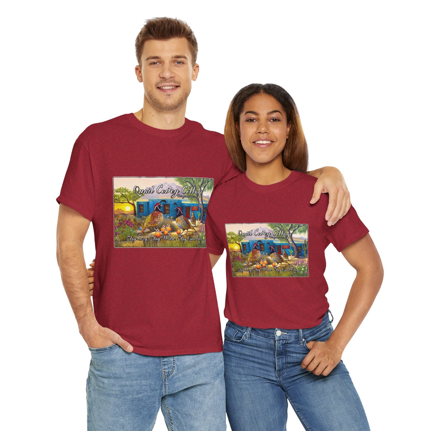 "Quail Covey Cottage" Nature-Inspired Unisex Heavy Cotton Tee, Casual Shirt, Graphic Tee, Eco-Friendly Fashion, Outdoor Adventure Wear
