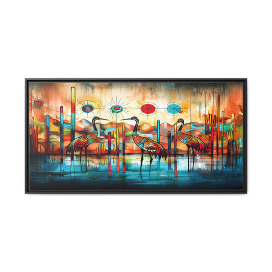 "Sandhill Craze" Vibrant & Colorful Sandhill Cranes Framed Canvas Art, Colorful Wall Decor, Unique Gift Idea, Art for Living Room and Office
