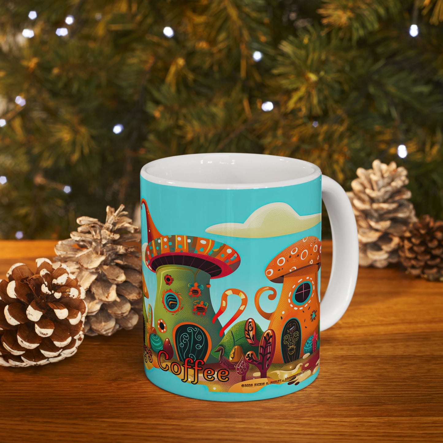 "So Mushroom for Coffee" Colorful Mushroom Themed Ceramic Mug - Available in 11oz and 15oz Sizes