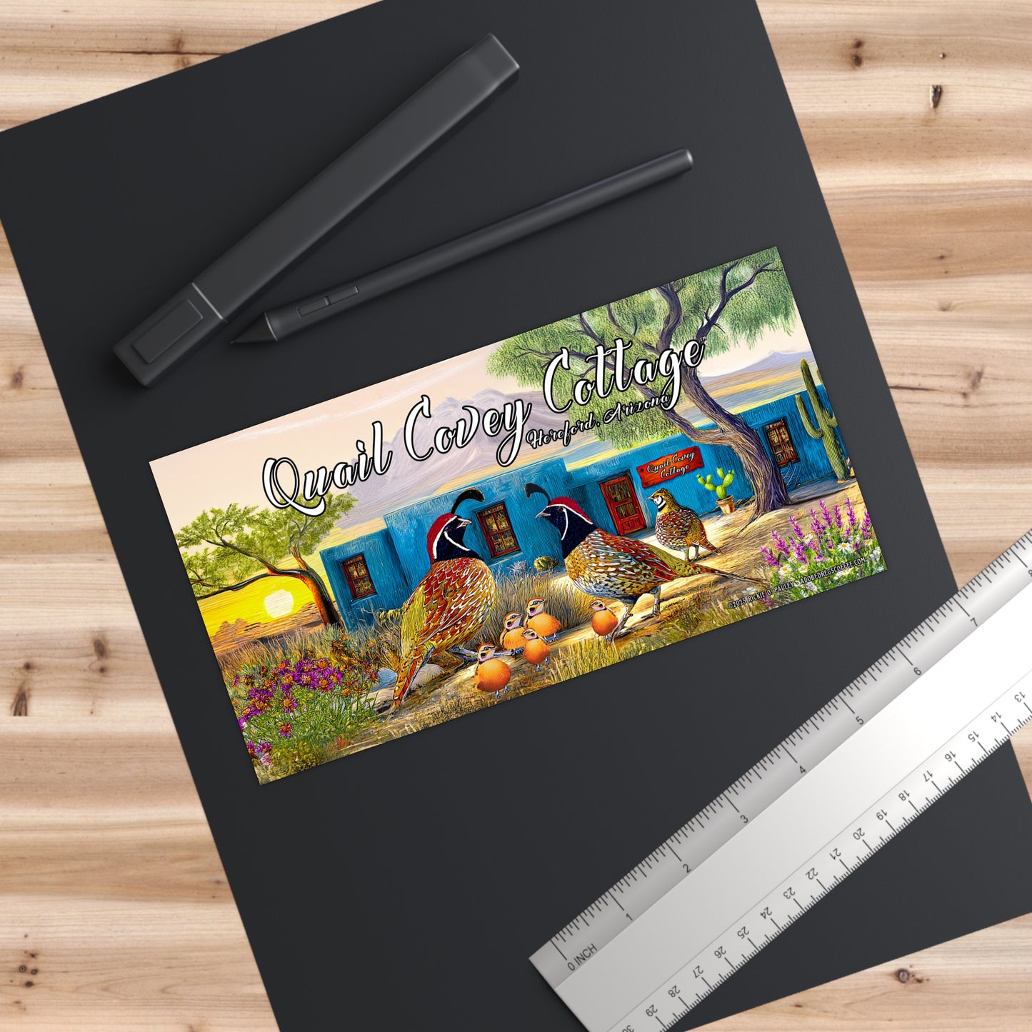 "Quail Covey Cottage" Bumper Sticker (4.5" x 3.75") | Scenic Car Decal for Nature Lovers, RV Stickers, Gift for Travelers