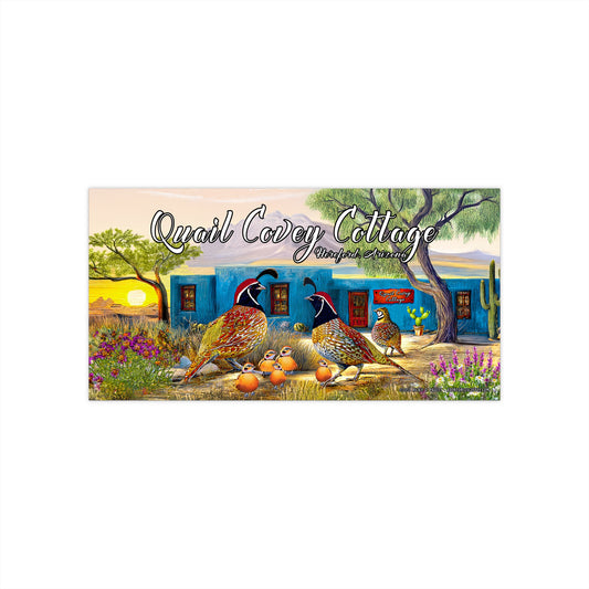 "Quail Covey Cottage" Bumper Sticker (4.5" x 3.75")  | Scenic Car Decal for Nature Lovers, RV Stickers, Gift for Travelers