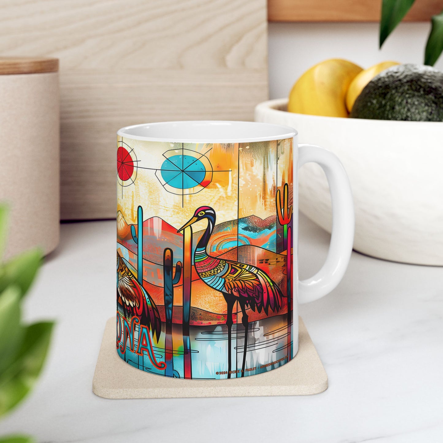 "Sandhill Craze" Colorful Arizona Sandhill Cranes 11oz and 15oz Ceramic Coffee/Tea Mug