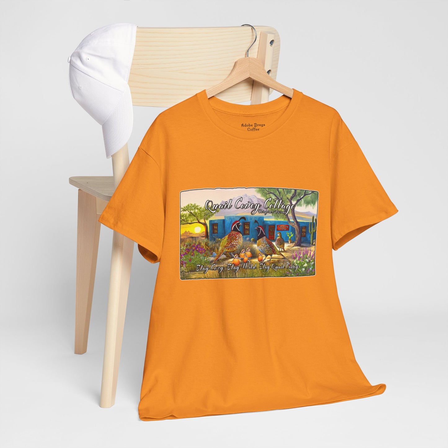 "Quail Covey Cottage" Nature-Inspired Unisex Heavy Cotton Tee, Casual Shirt, Graphic Tee, Eco-Friendly Fashion, Outdoor Adventure Wear