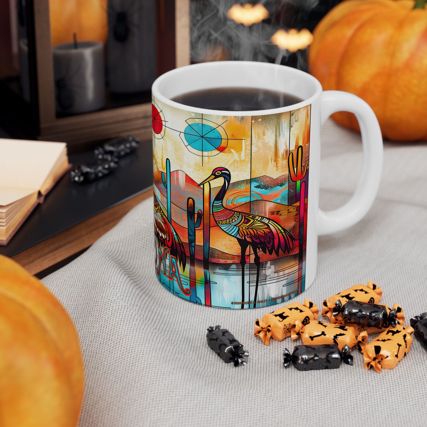 "Sandhill Craze" Colorful Arizona Sandhill Cranes 11oz and 15oz Ceramic Coffee/Tea Mug