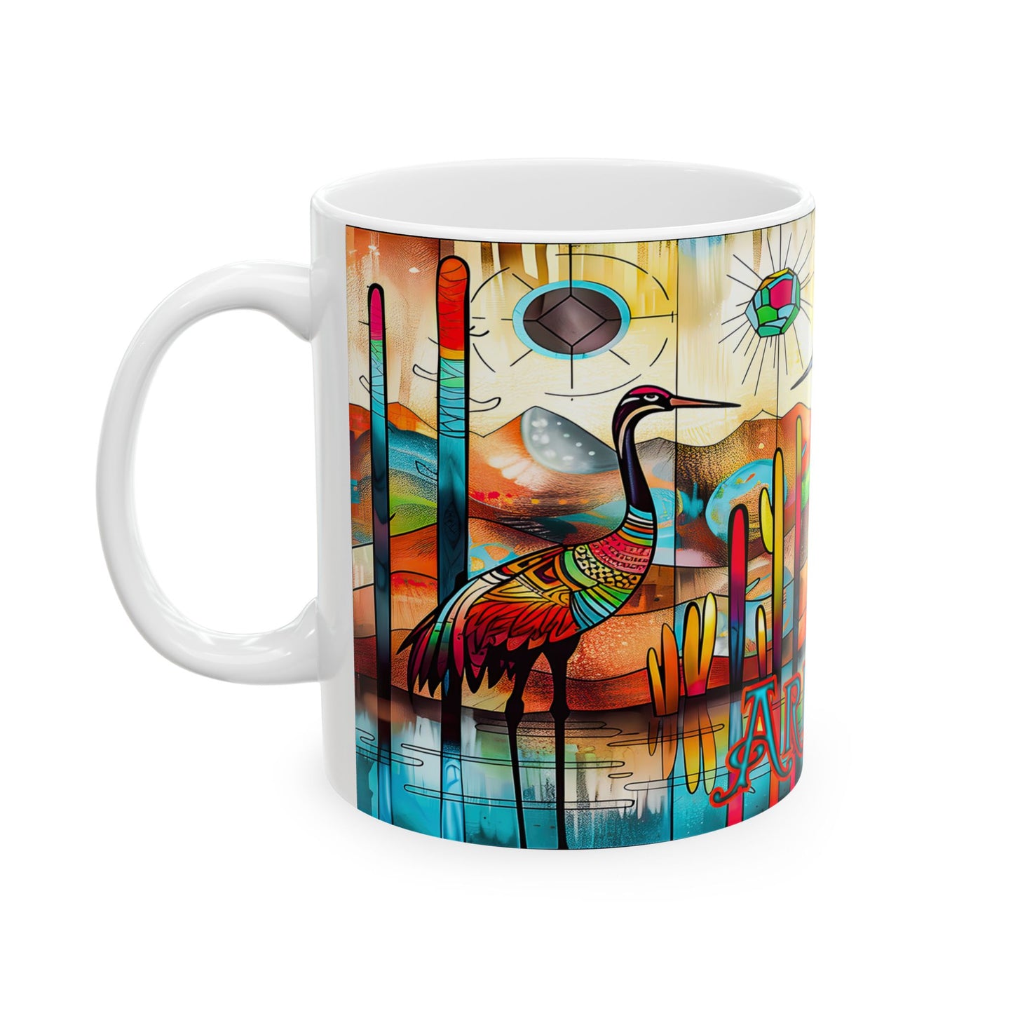 "Sandhill Craze" Colorful Arizona Sandhill Cranes 11oz and 15oz Ceramic Coffee/Tea Mug