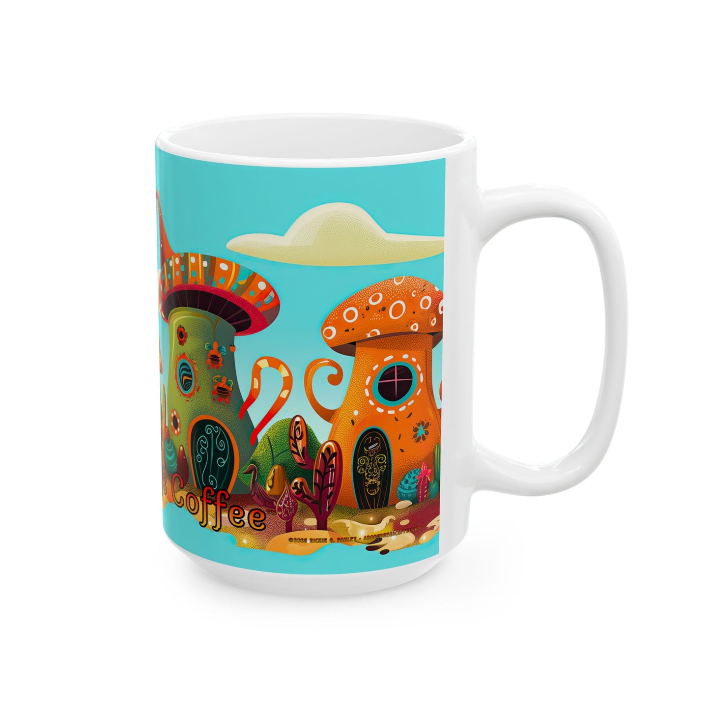 "So Mushroom for Coffee" Colorful Mushroom Themed Ceramic Mug - Available in 11oz and 15oz Sizes