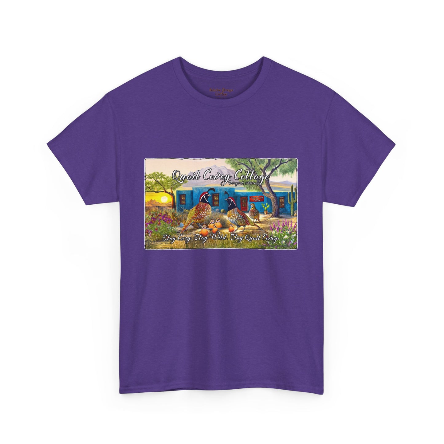 "Quail Covey Cottage" Nature-Inspired Unisex Heavy Cotton Tee, Casual Shirt, Graphic Tee, Eco-Friendly Fashion, Outdoor Adventure Wear