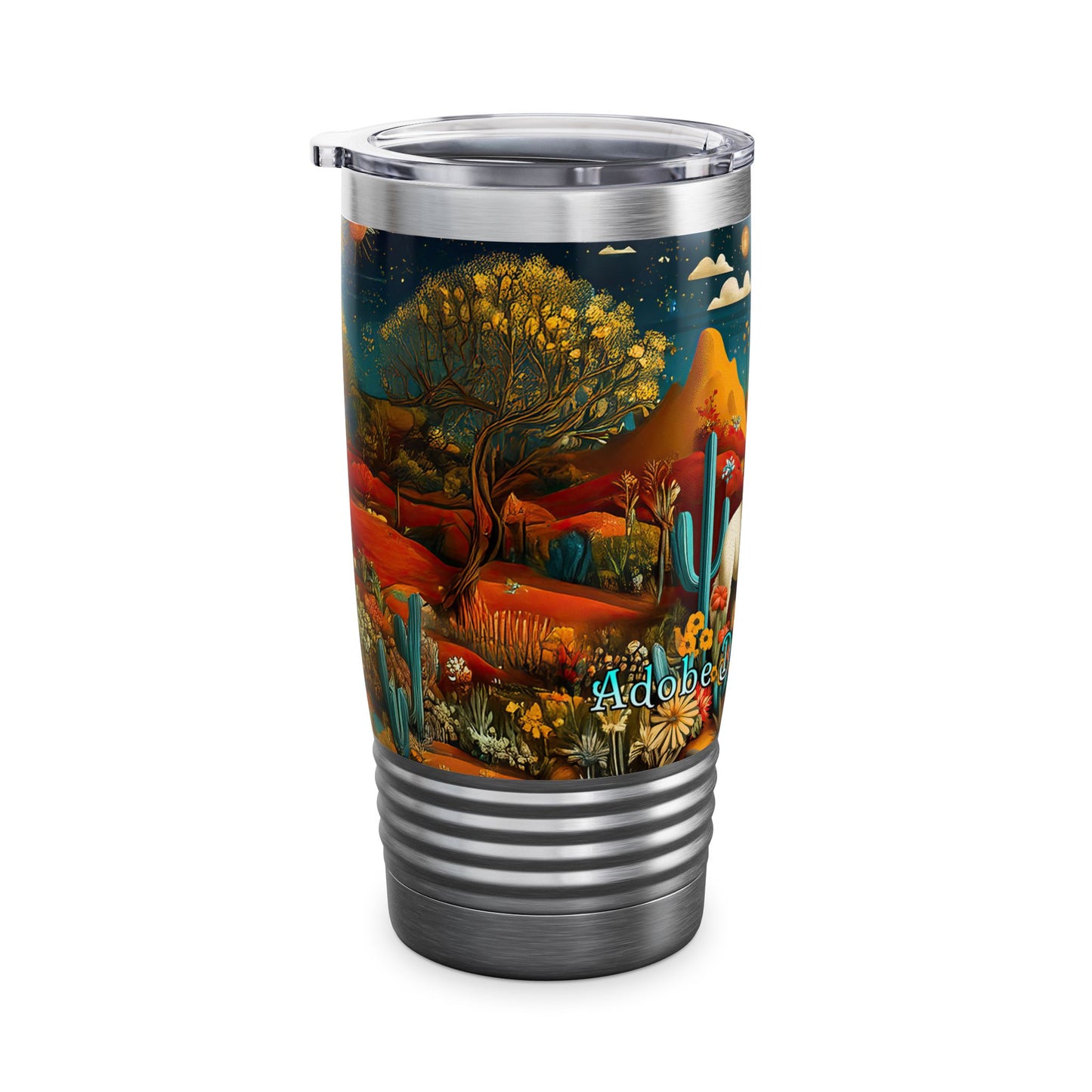 "Chiracahua Chaga" Ringneck Tumbler - 20oz - Adobe Dregs Coffee™ Colorful Desert Scene Travel Mug