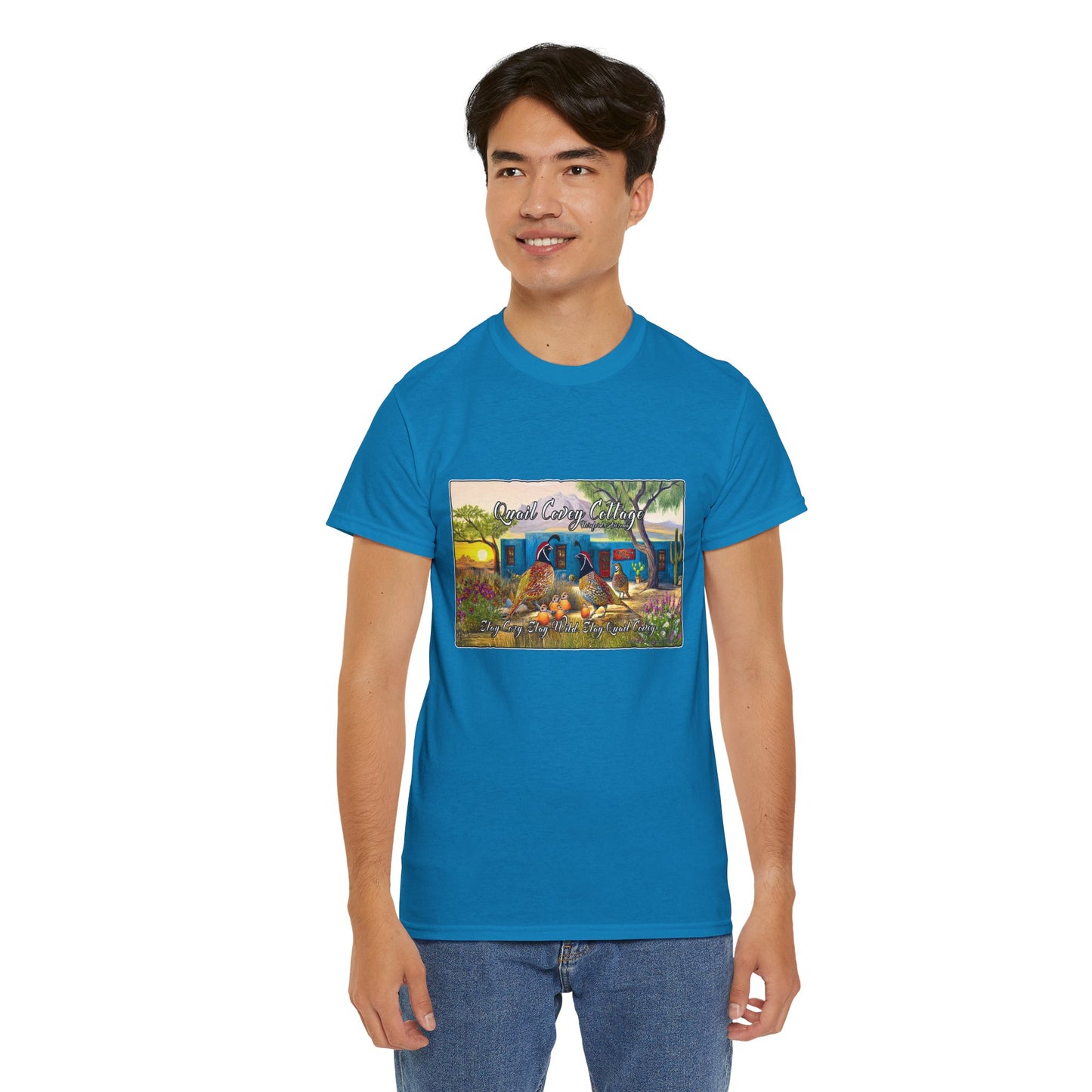 "Quail Covey Cottage" Nature-Inspired Unisex Heavy Cotton Tee, Casual Shirt, Graphic Tee, Eco-Friendly Fashion, Outdoor Adventure Wear