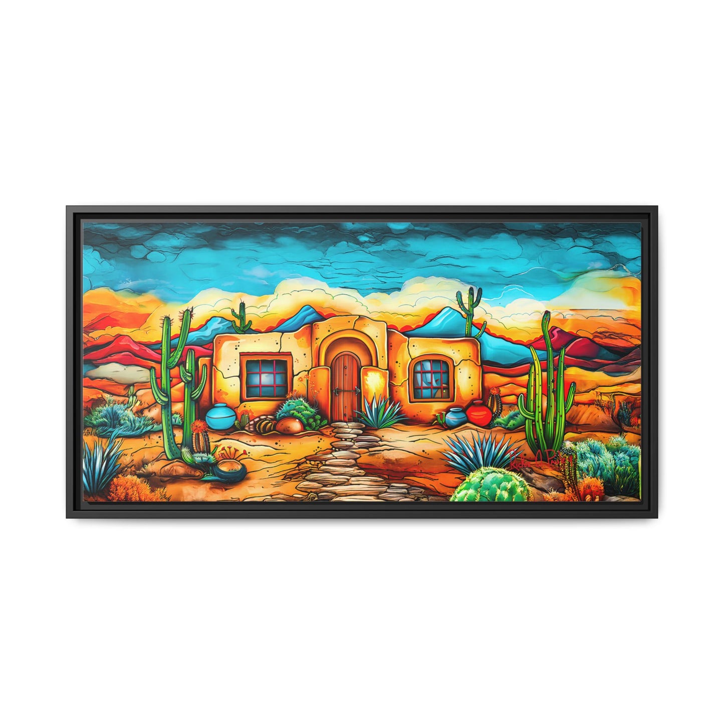 "La Casa de Adobe" A Vibrant and Colorful Canvas Print, Desert Southwest Wall Art - Original Artwork by Rickie O. Pauley