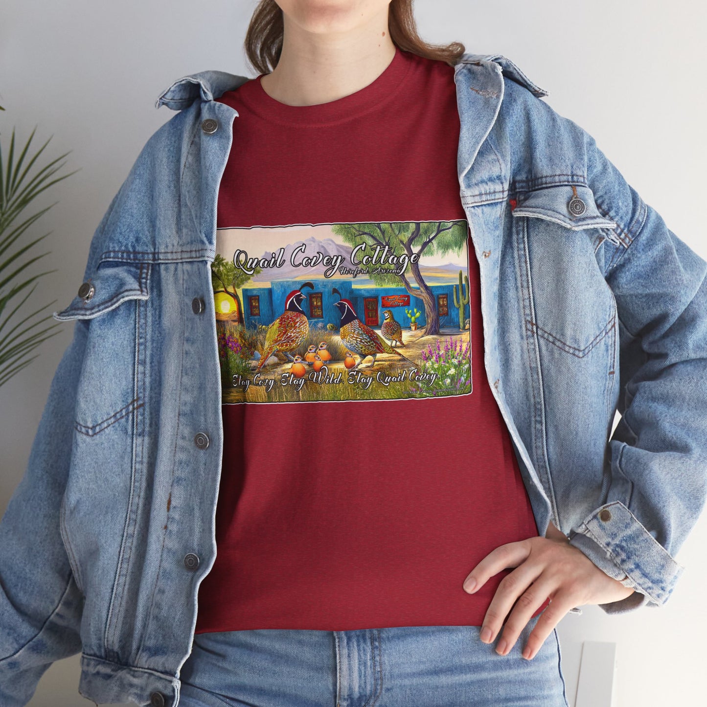 "Quail Covey Cottage" Nature-Inspired Unisex Heavy Cotton Tee, Casual Shirt, Graphic Tee, Eco-Friendly Fashion, Outdoor Adventure Wear