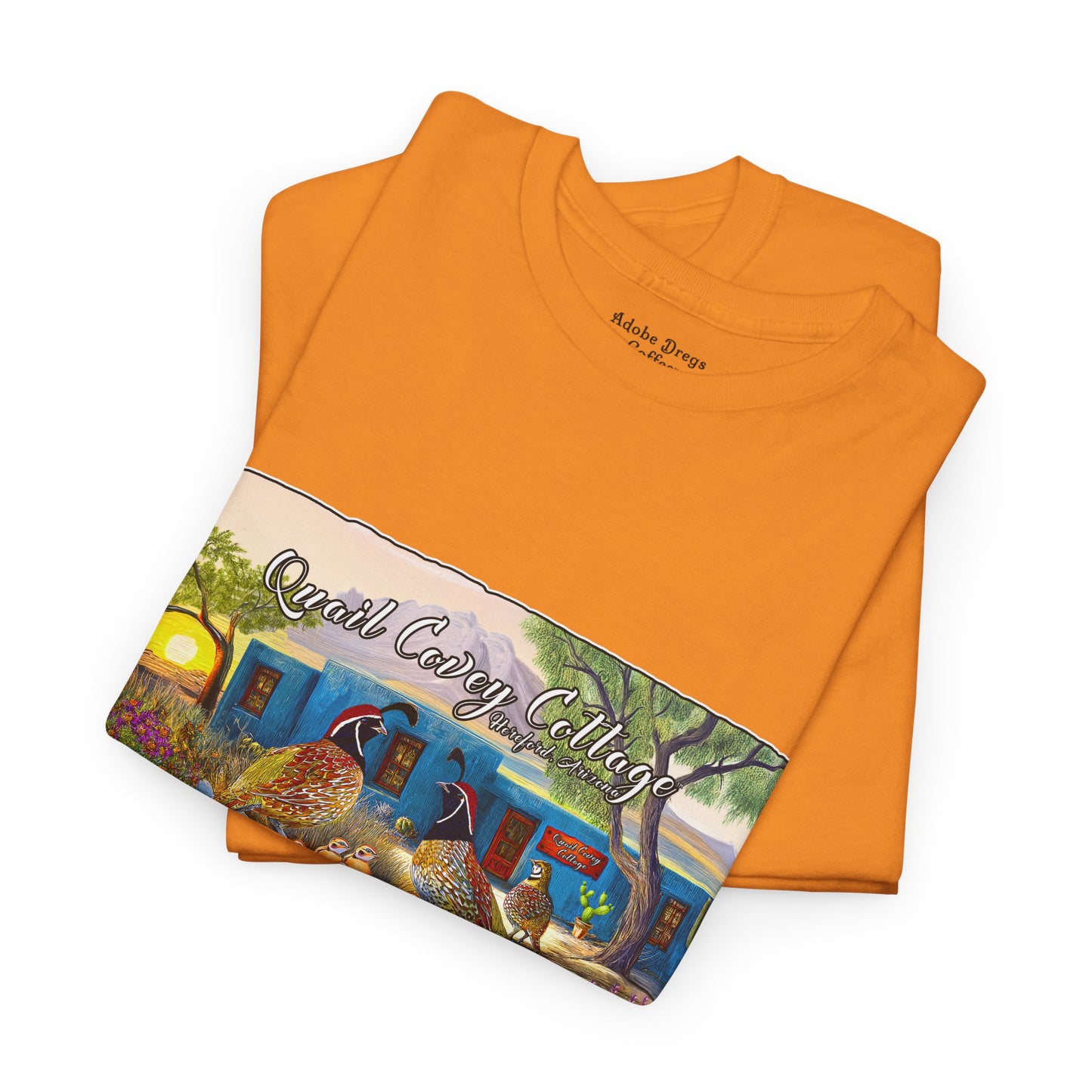 "Quail Covey Cottage" Nature-Inspired Unisex Heavy Cotton Tee, Casual Shirt, Graphic Tee, Eco-Friendly Fashion, Outdoor Adventure Wear