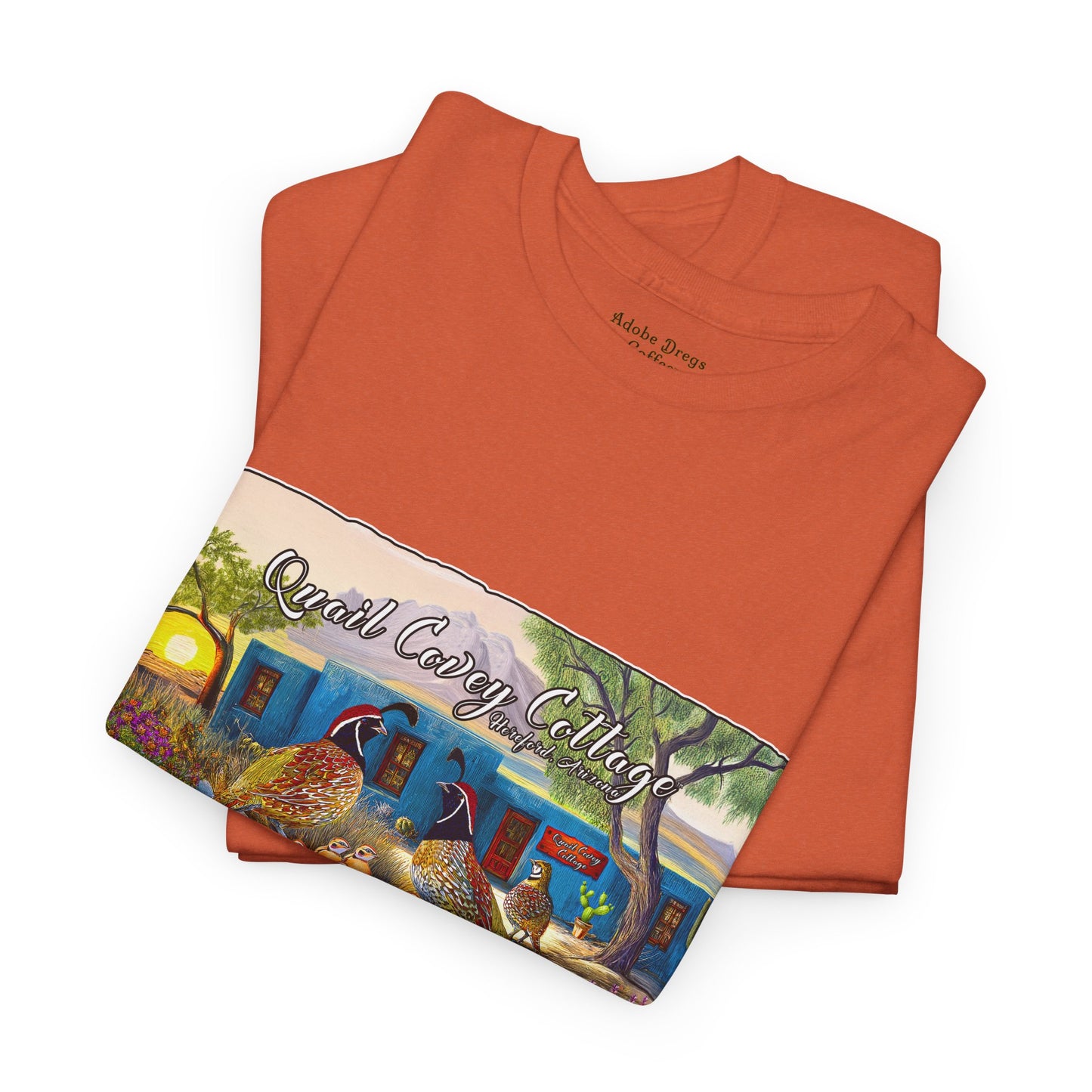 "Quail Covey Cottage" Nature-Inspired Unisex Heavy Cotton Tee, Casual Shirt, Graphic Tee, Eco-Friendly Fashion, Outdoor Adventure Wear