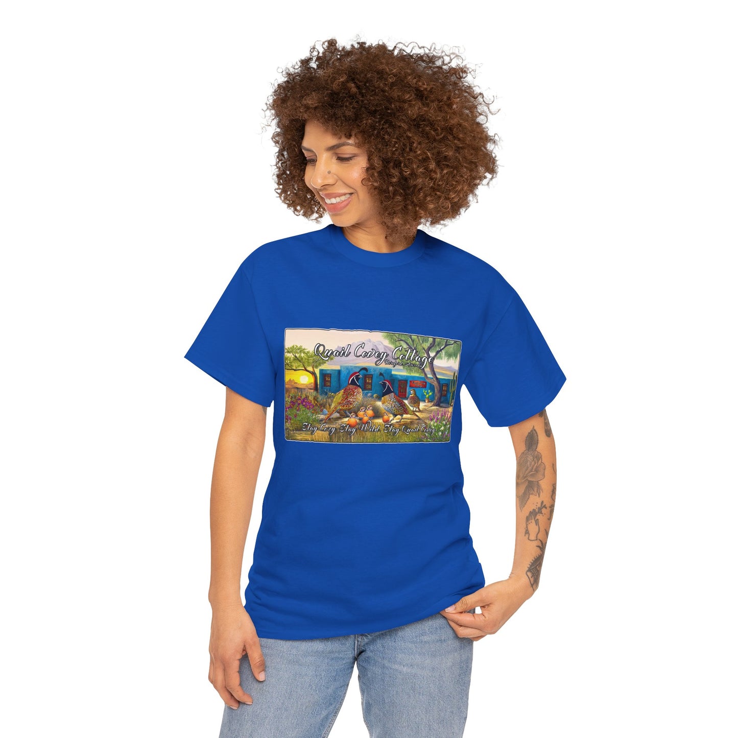 "Quail Covey Cottage" Nature-Inspired Unisex Heavy Cotton Tee, Casual Shirt, Graphic Tee, Eco-Friendly Fashion, Outdoor Adventure Wear