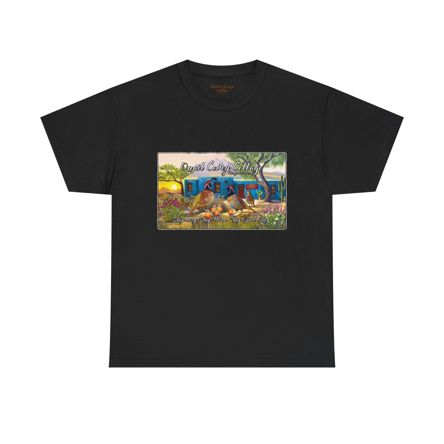 "Quail Covey Cottage" Nature-Inspired Unisex Heavy Cotton Tee, Casual Shirt, Graphic Tee, Eco-Friendly Fashion, Outdoor Adventure Wear