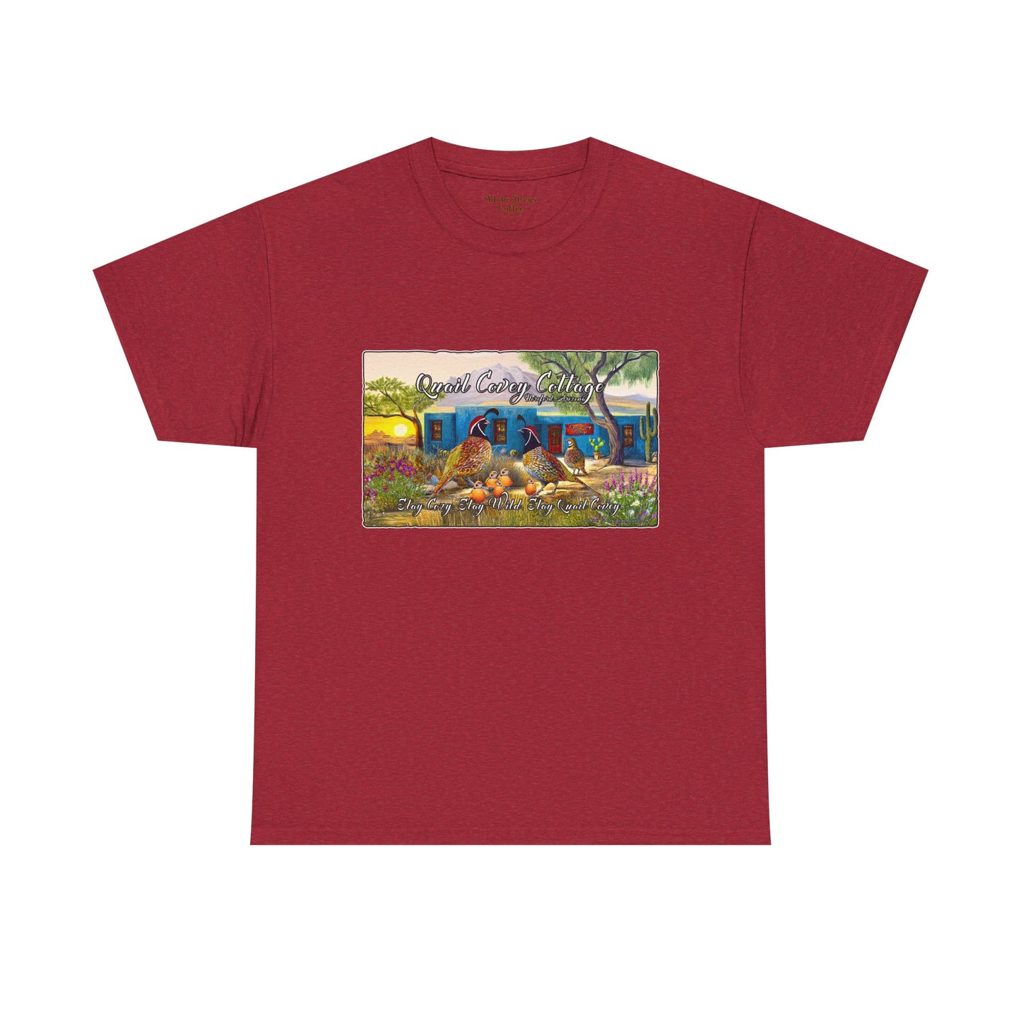 "Quail Covey Cottage" Nature-Inspired Unisex Heavy Cotton Tee, Casual Shirt, Graphic Tee, Eco-Friendly Fashion, Outdoor Adventure Wear