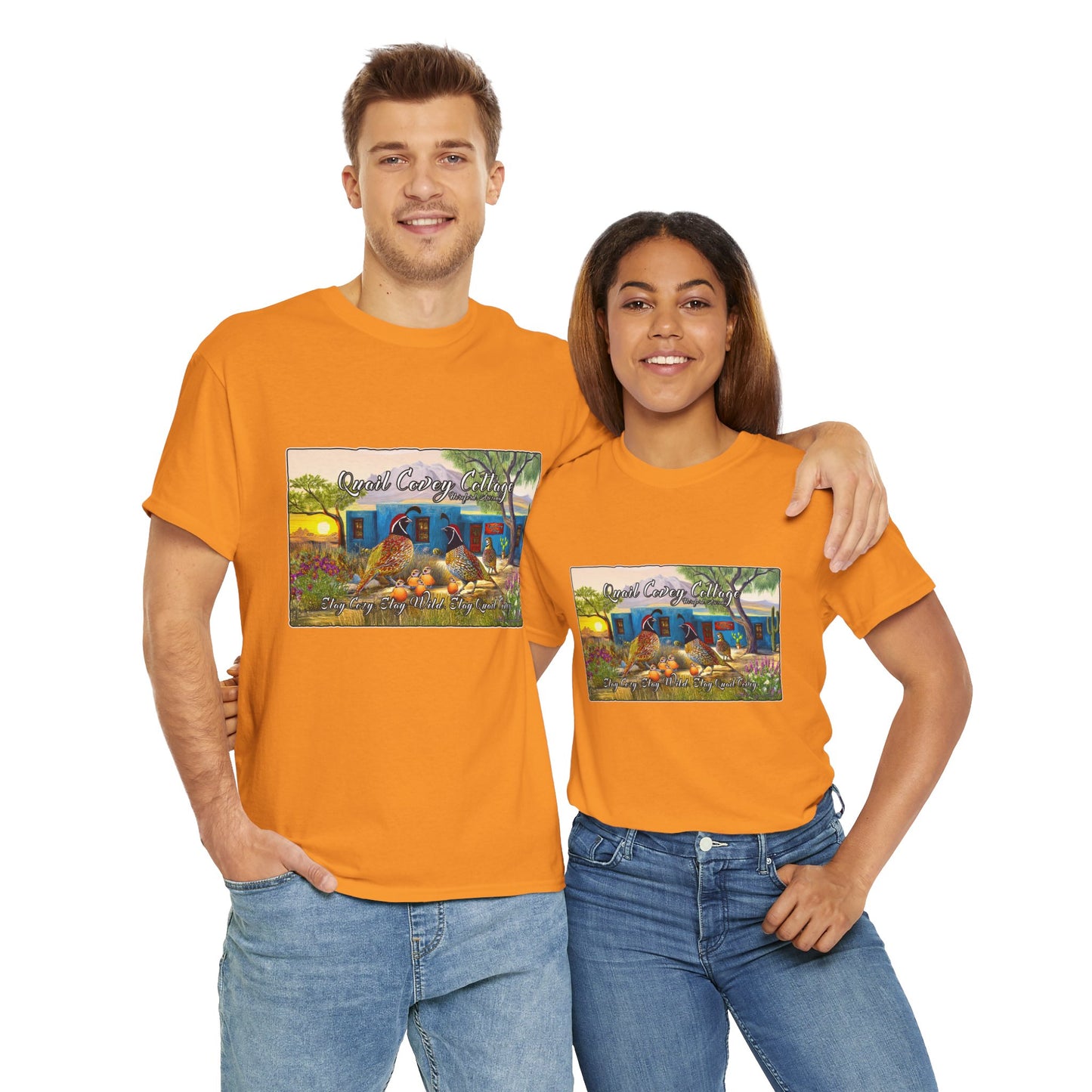"Quail Covey Cottage" Nature-Inspired Unisex Heavy Cotton Tee, Casual Shirt, Graphic Tee, Eco-Friendly Fashion, Outdoor Adventure Wear