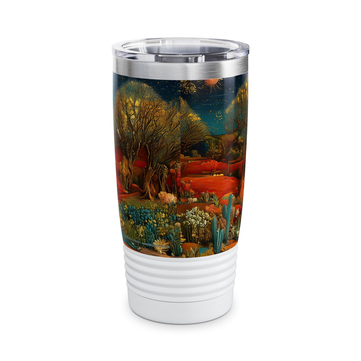 "Chiracahua Chaga" Ringneck Tumbler - 20oz - Adobe Dregs Coffee™ Colorful Desert Scene Travel Mug
