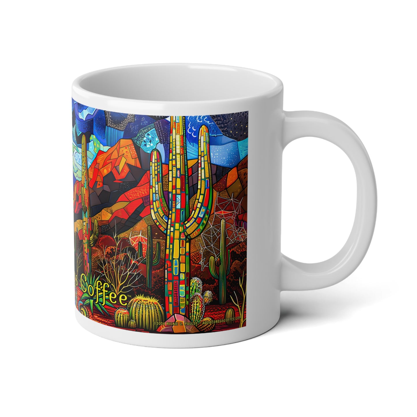 "A Patchwork Desert Camp" 20oz Ceramic Mug with Original Artwork by Rickie O. Pauley