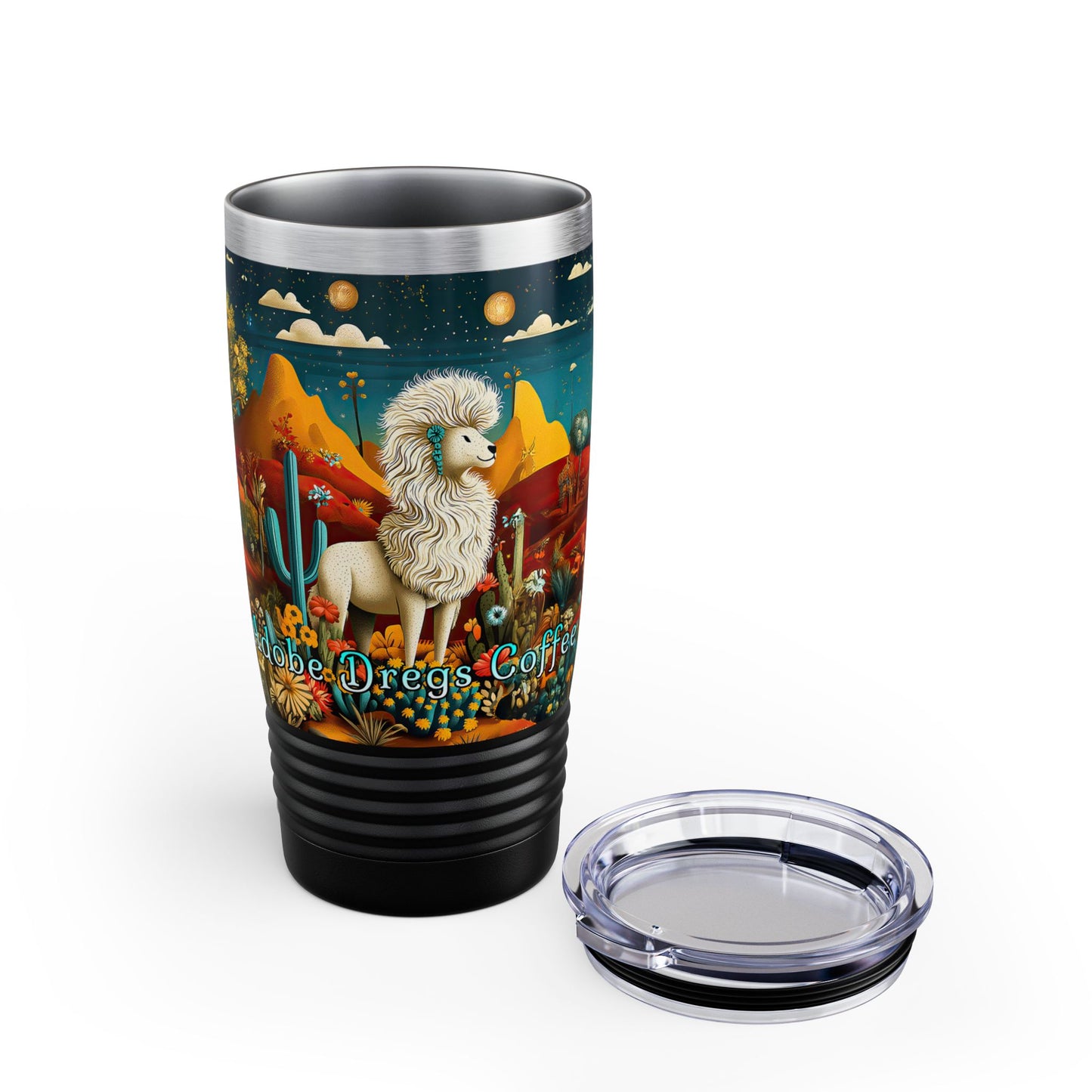"Chiracahua Chaga" Ringneck Tumbler - 20oz - Adobe Dregs Coffee™ Colorful Desert Scene Travel Mug