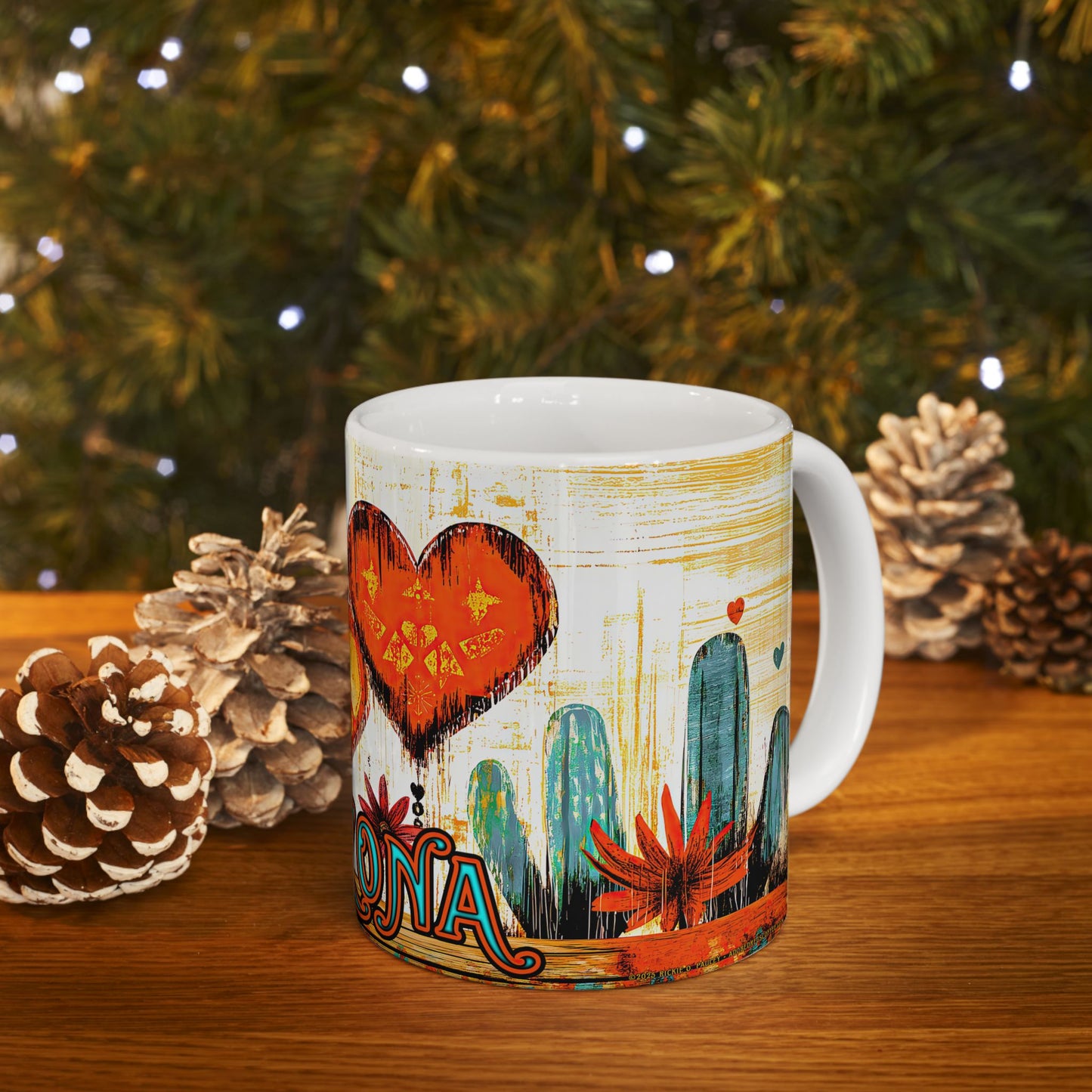 "My Heart's In Arizona" Colorful Ceramic Mug - Available in 11oz and 15oz Sizes - Original Artwork by Rickie O. Pauley