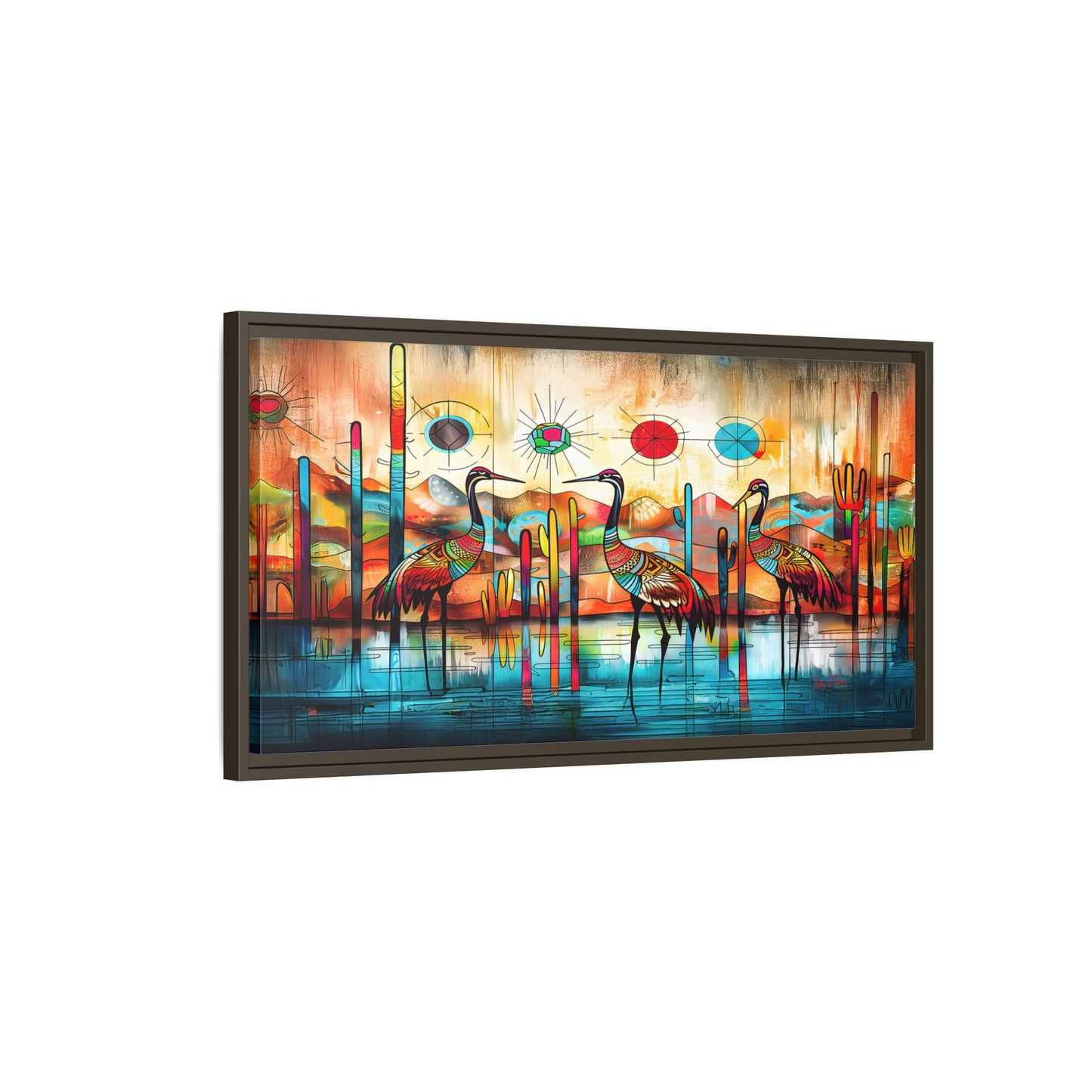 "Sandhill Craze" Vibrant & Colorful Sandhill Cranes Framed Canvas Art, Colorful Wall Decor, Unique Gift Idea, Art for Living Room and Office