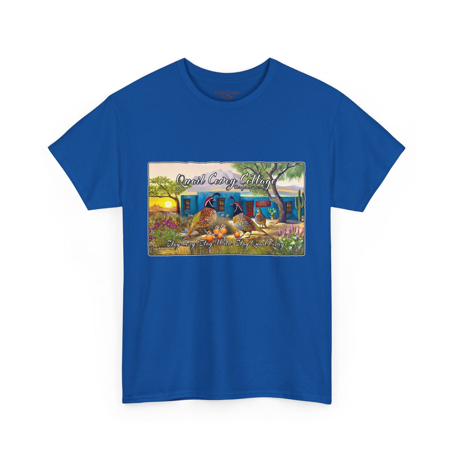 "Quail Covey Cottage" Nature-Inspired Unisex Heavy Cotton Tee, Casual Shirt, Graphic Tee, Eco-Friendly Fashion, Outdoor Adventure Wear