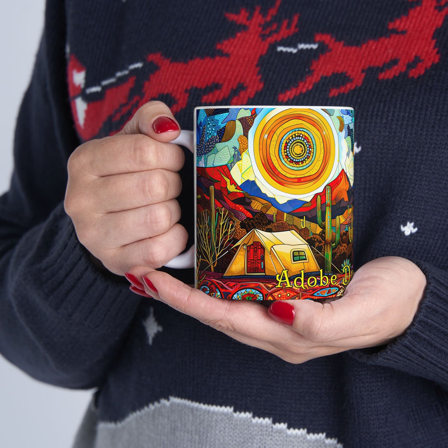 "A Patchwork Desert Camp" Vibrant Ceramic Mug - Available in 11oz and 15oz Sizes