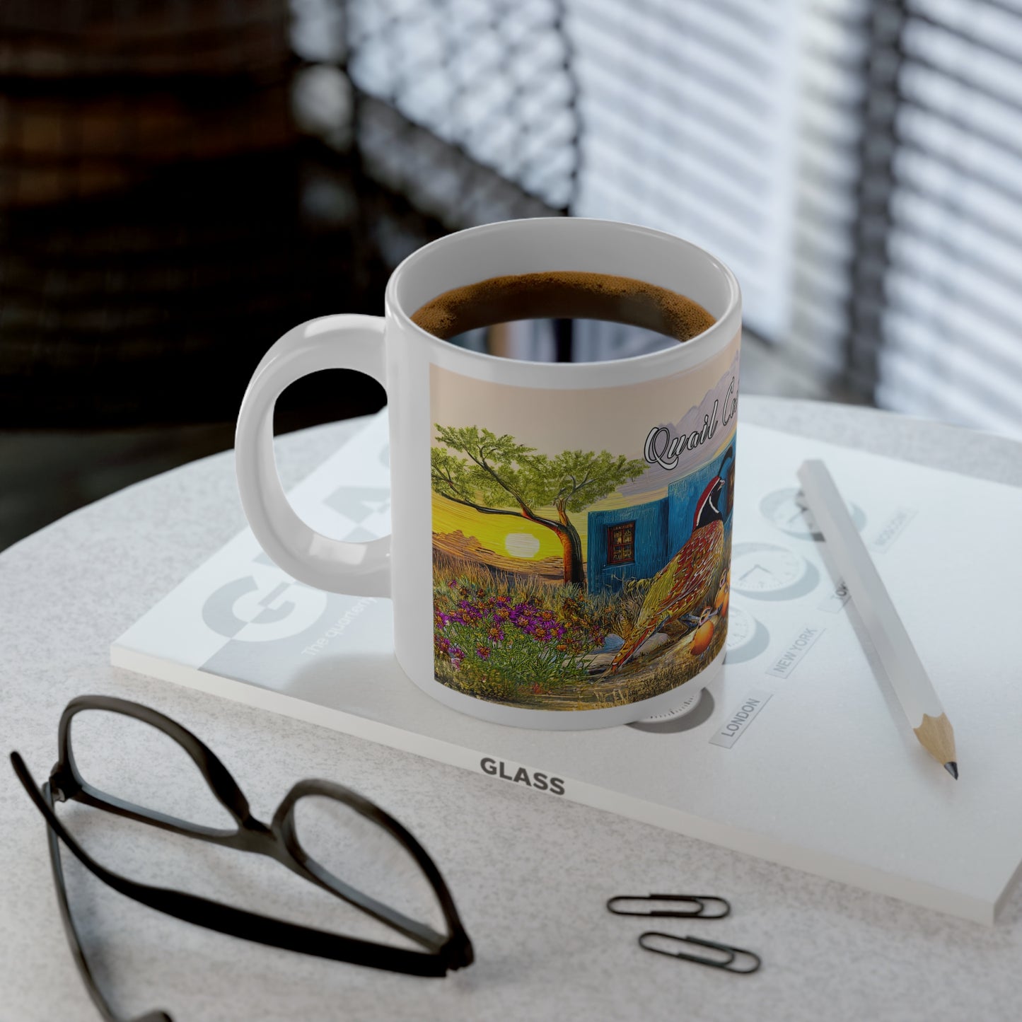 "Quail Covey Cottage" Jumbo Mug, 20oz - Ideal for Coffee Lovers, Perfect Gift for Nature Enthusiasts, Desert Southwest Home Decor, Kitchenware