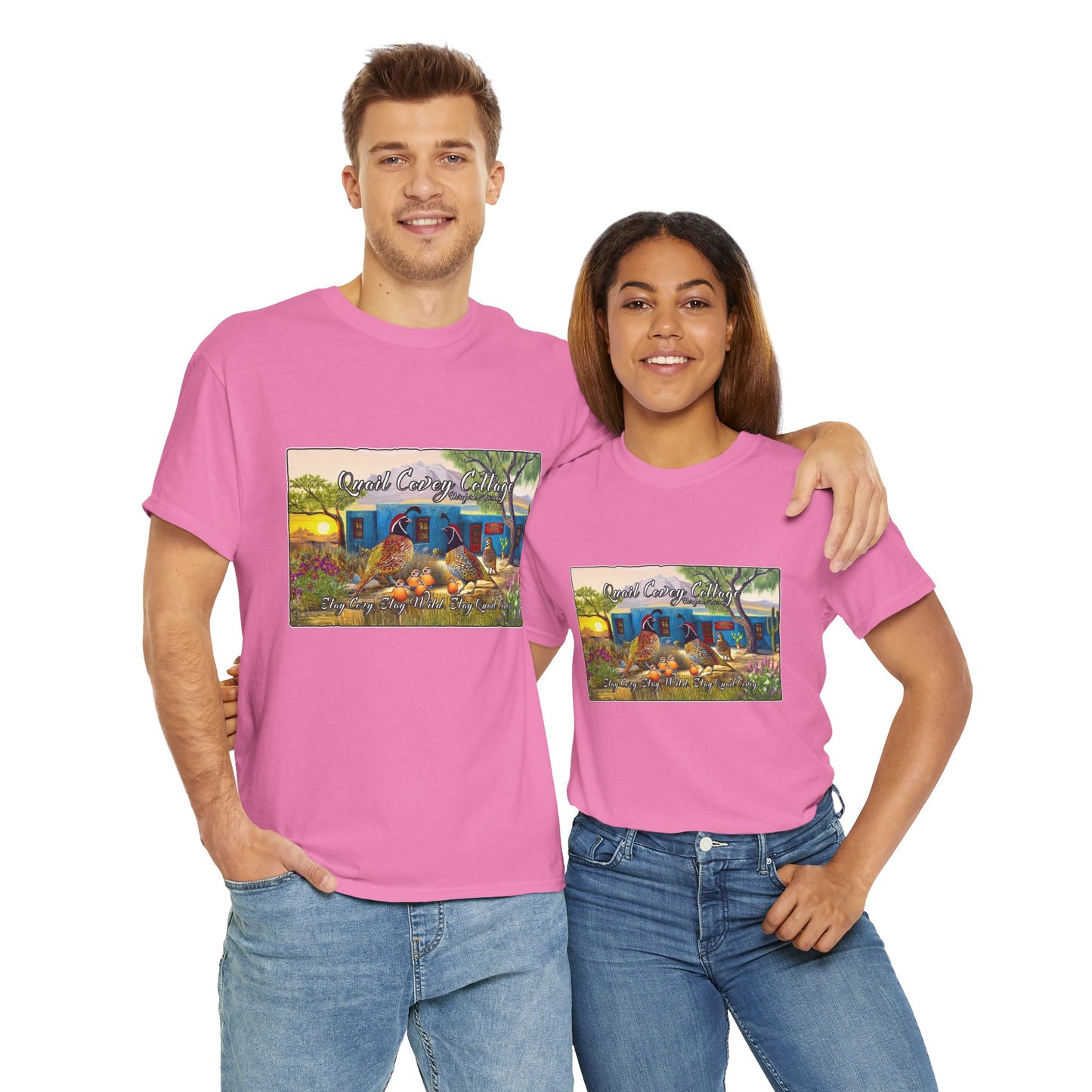 "Quail Covey Cottage" Nature-Inspired Unisex Heavy Cotton Tee, Casual Shirt, Graphic Tee, Eco-Friendly Fashion, Outdoor Adventure Wear