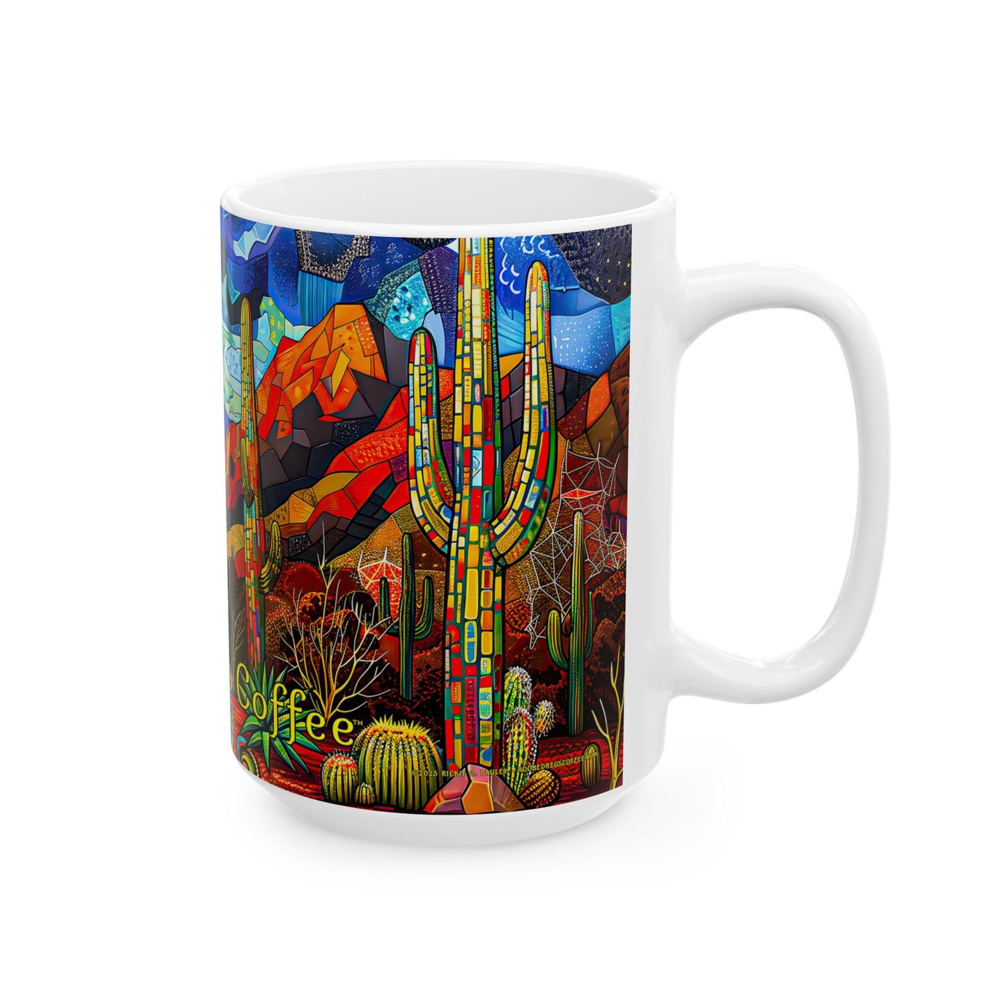 "A Patchwork Desert Camp" Vibrant Ceramic Mug - Available in 11oz and 15oz Sizes