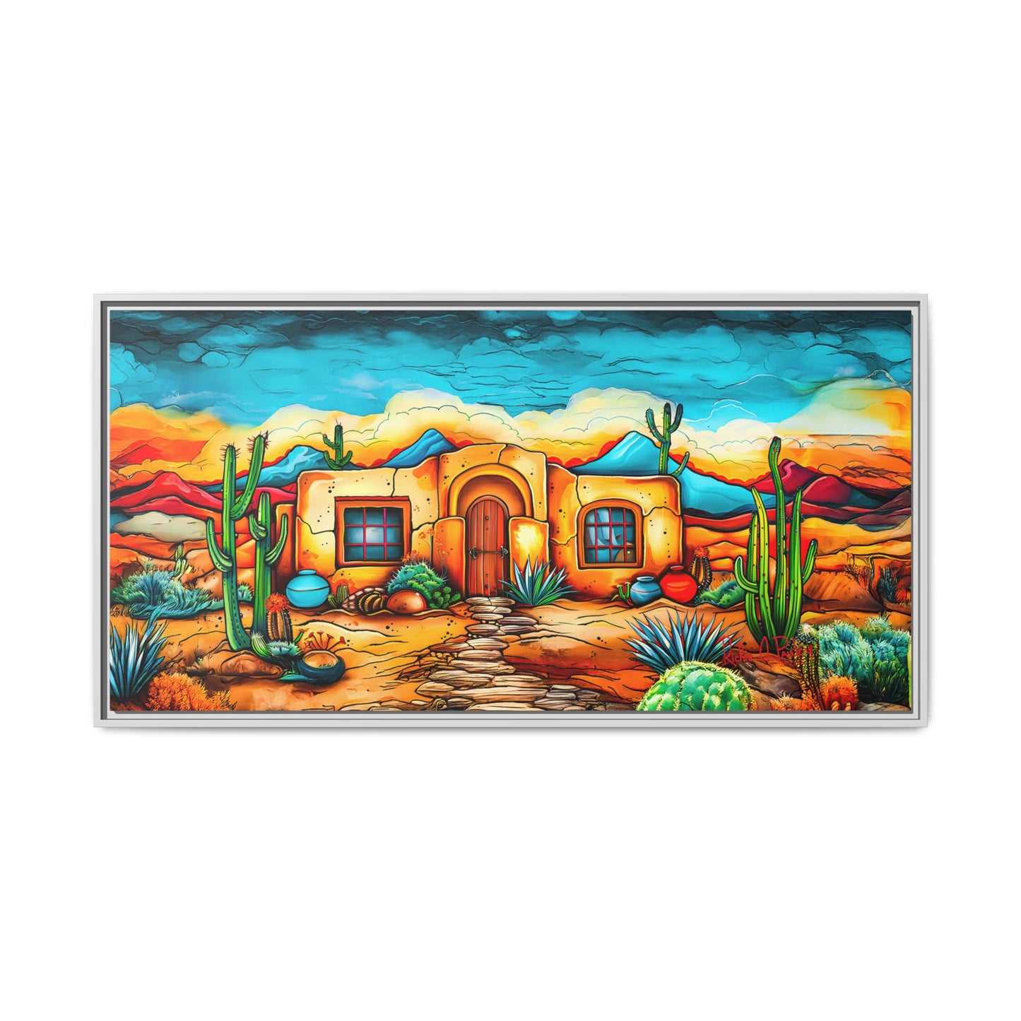 "La Casa de Adobe" A Vibrant and Colorful Canvas Print, Desert Southwest Wall Art - Original Artwork by Rickie O. Pauley