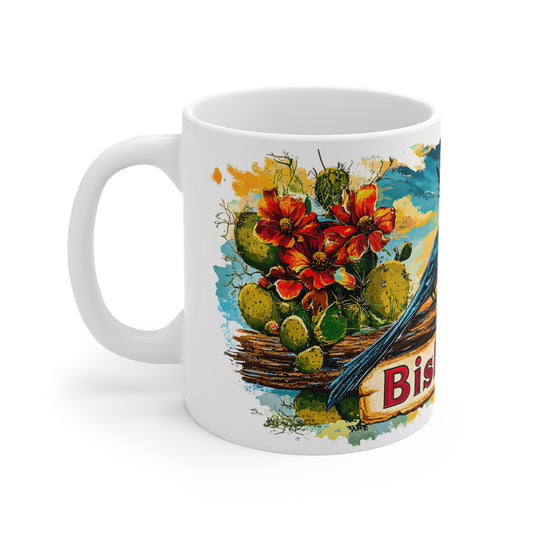 Vintage Bisbee, AZ 11oz Mug - Colorful Desert Flora & Fauna Design